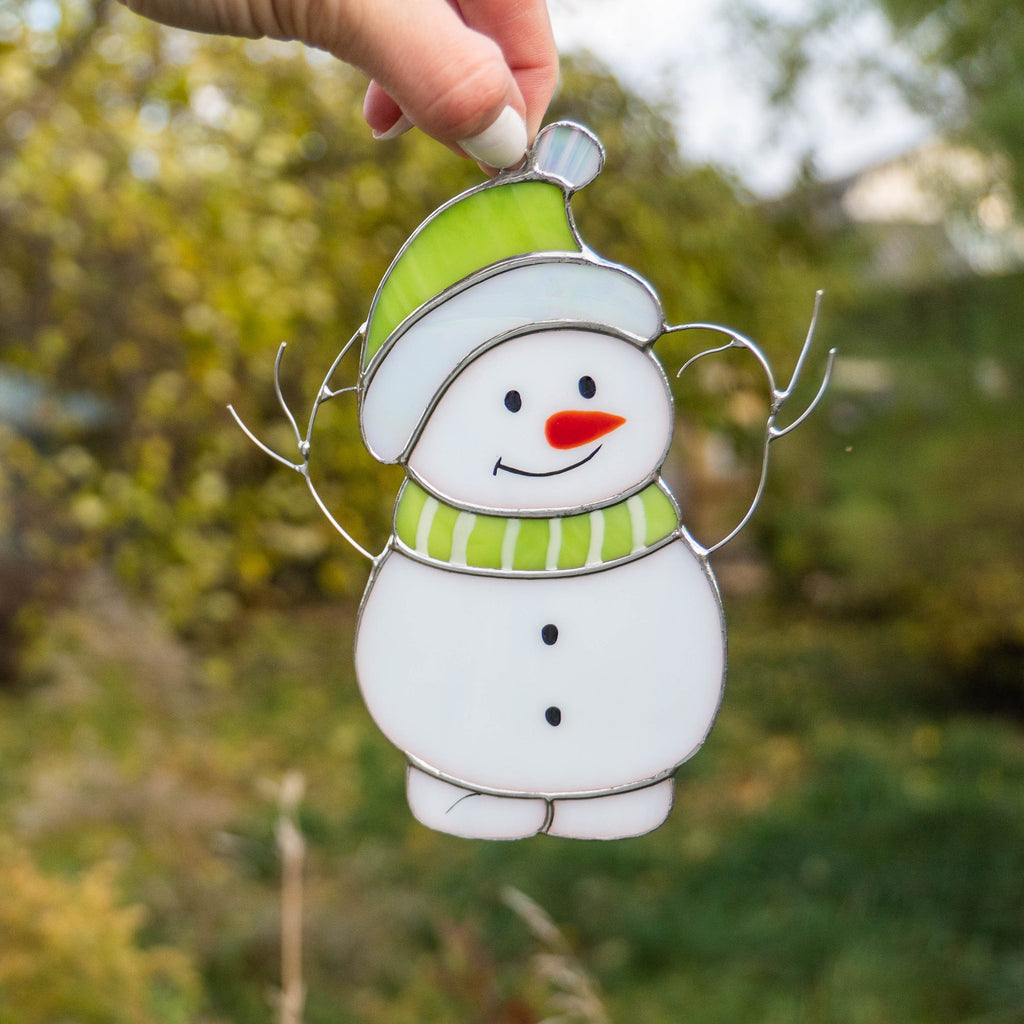Christmas tree ornaments stained glass window hangings Gifts for him Christmas Snowman decor stained glass sun catcher Christmas gifts ideas