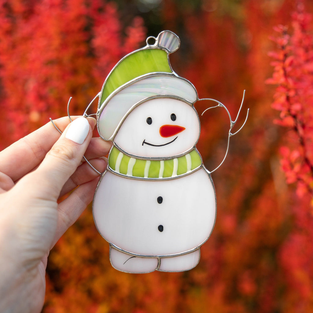 Christmas tree ornaments stained glass window hangings Gifts for him Christmas Snowman decor stained glass sun catcher Christmas gifts ideas