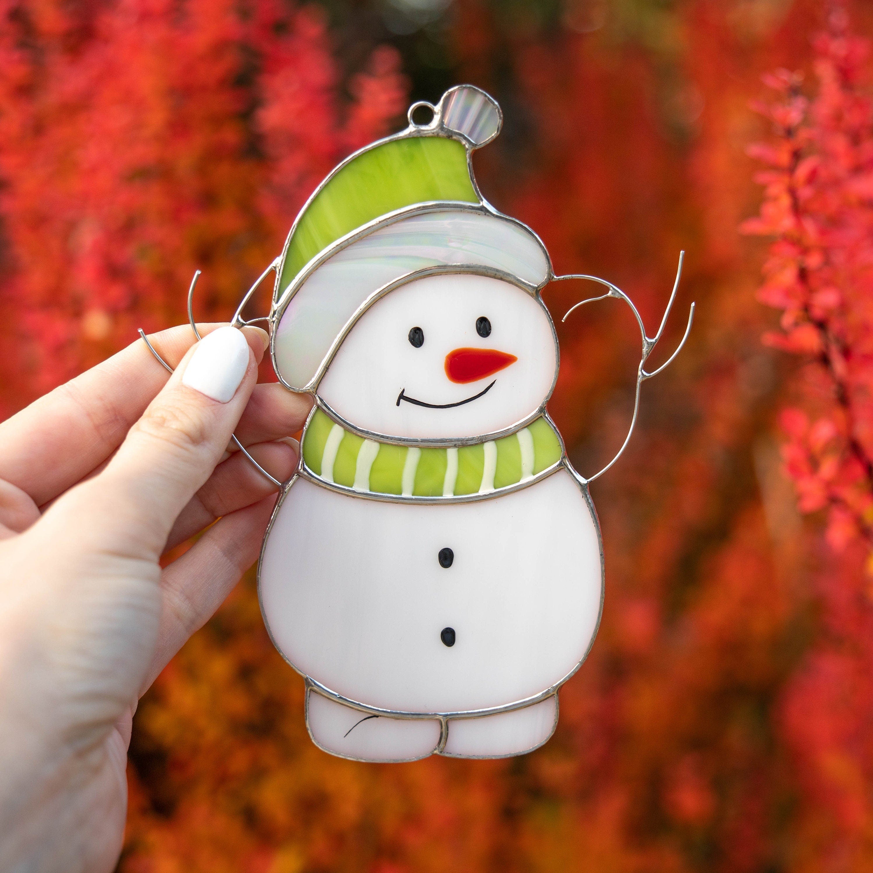 Christmas tree ornaments stained glass window hangings Gifts for him Christmas Snowman decor stained glass sun catcher Christmas gifts ideas