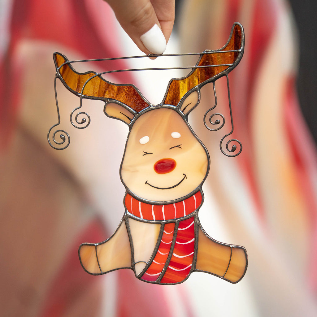 Reindeer stained glass suncatcher Christmas present Unique Christmas ornaments stained glass window hangings Handmade Christmas gift