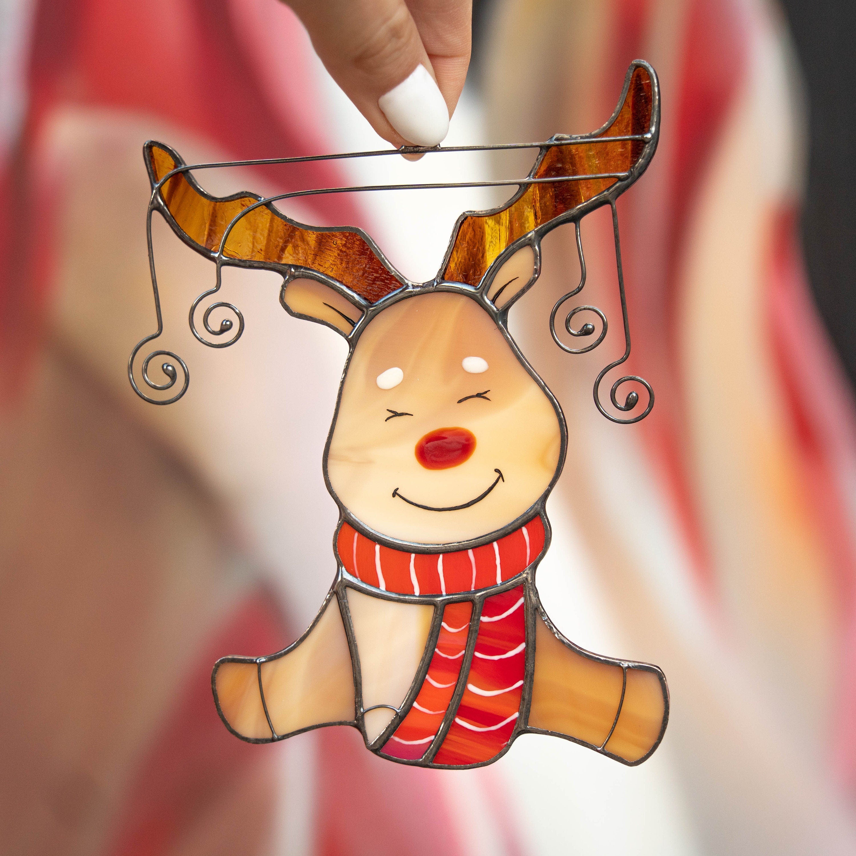 Reindeer stained glass suncatcher Christmas present Unique Christmas ornaments stained glass window hangings Handmade Christmas gift
