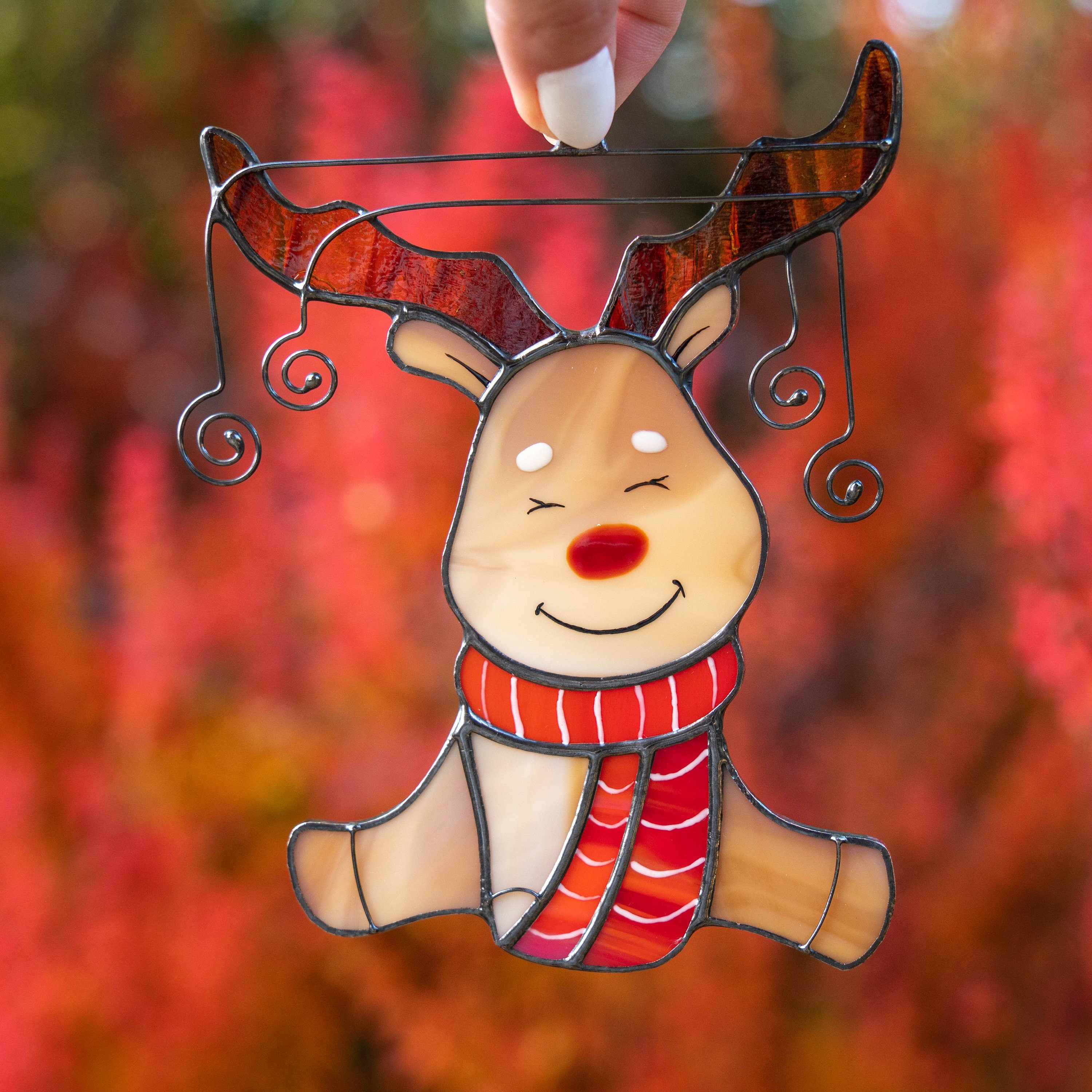 Reindeer stained glass suncatcher Christmas present Unique Christmas ornaments stained glass window hangings Handmade Christmas gift