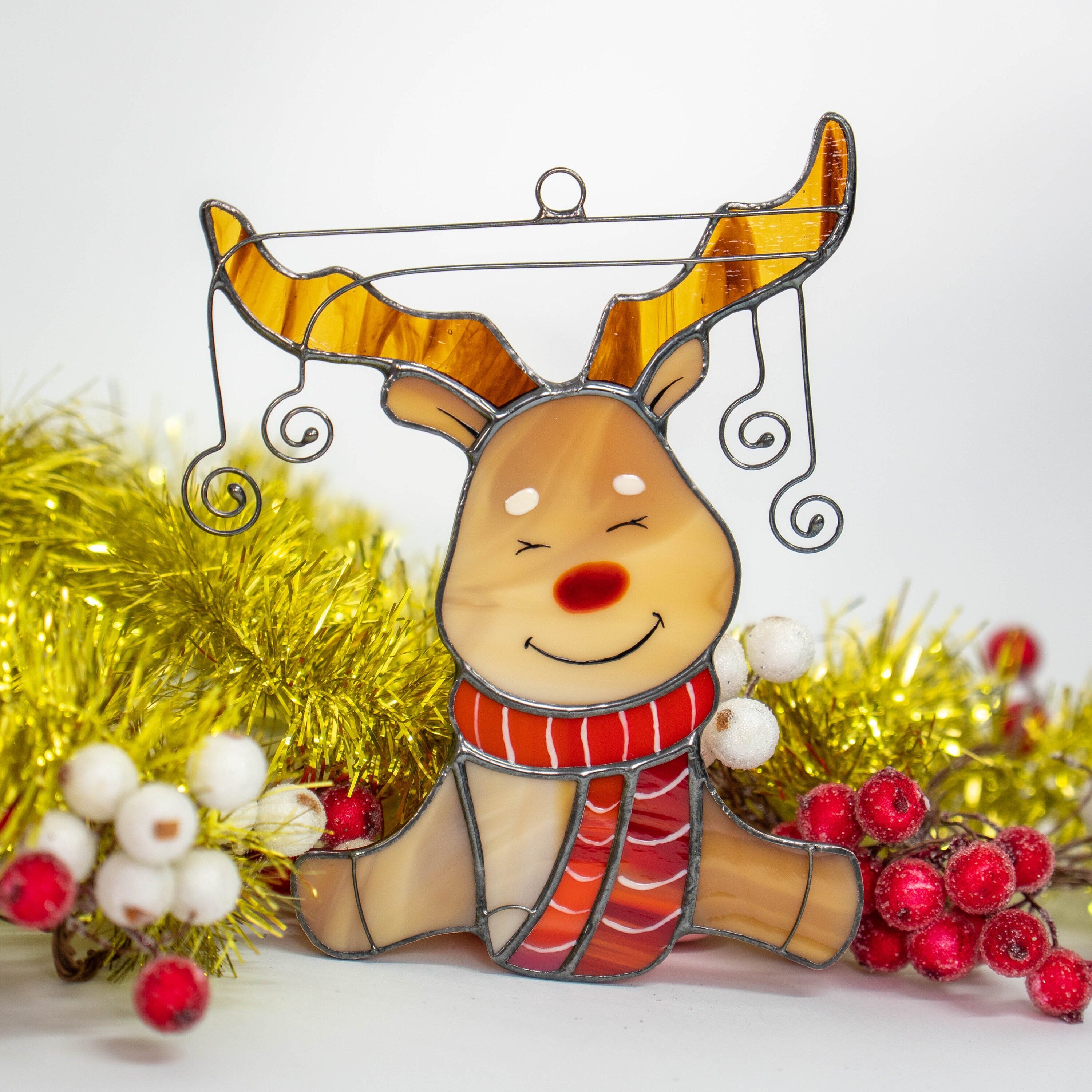 Reindeer stained glass suncatcher Christmas present Unique Christmas ornaments stained glass window hangings Handmade Christmas gift