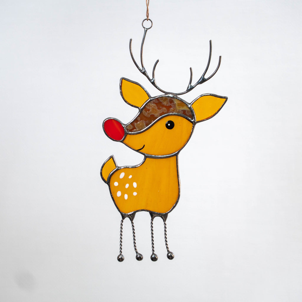 Rudolph stained glass reindeer sun catcher Granddaughter gifts Christmas gifts ideas stained glass window hangings Holiday hosting decor