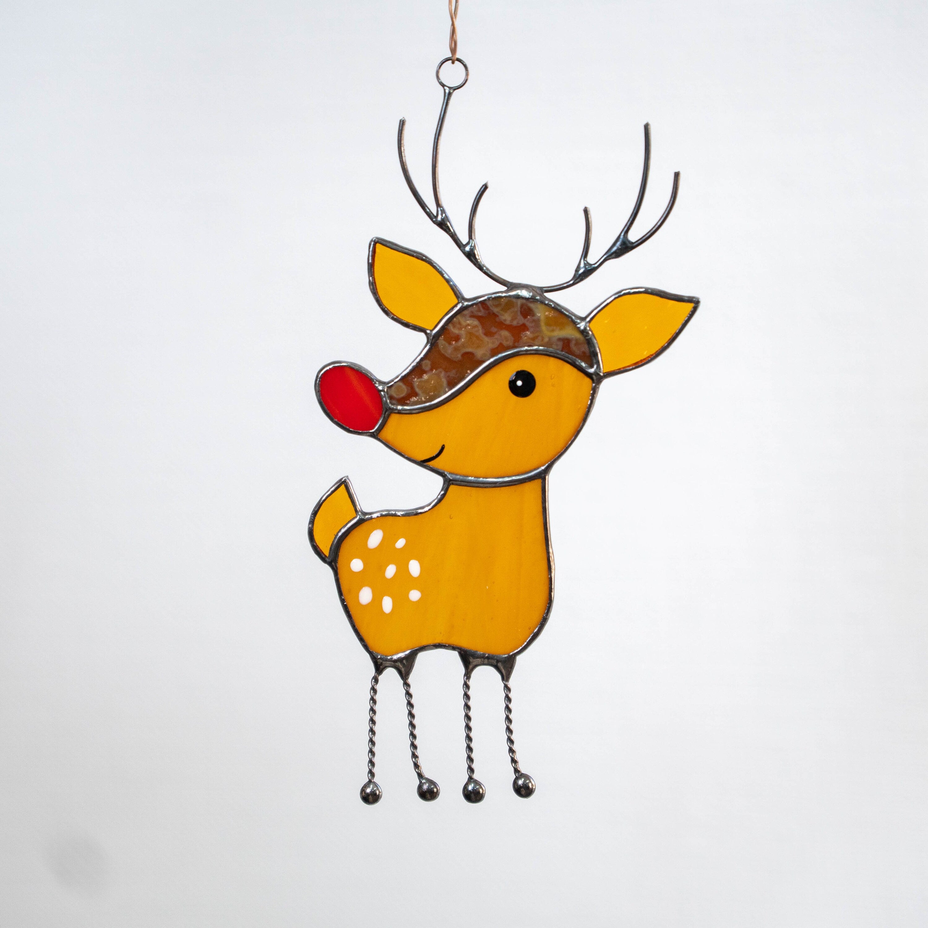 Rudolph stained glass reindeer sun catcher Granddaughter gifts Christmas gifts ideas stained glass window hangings Holiday hosting decor