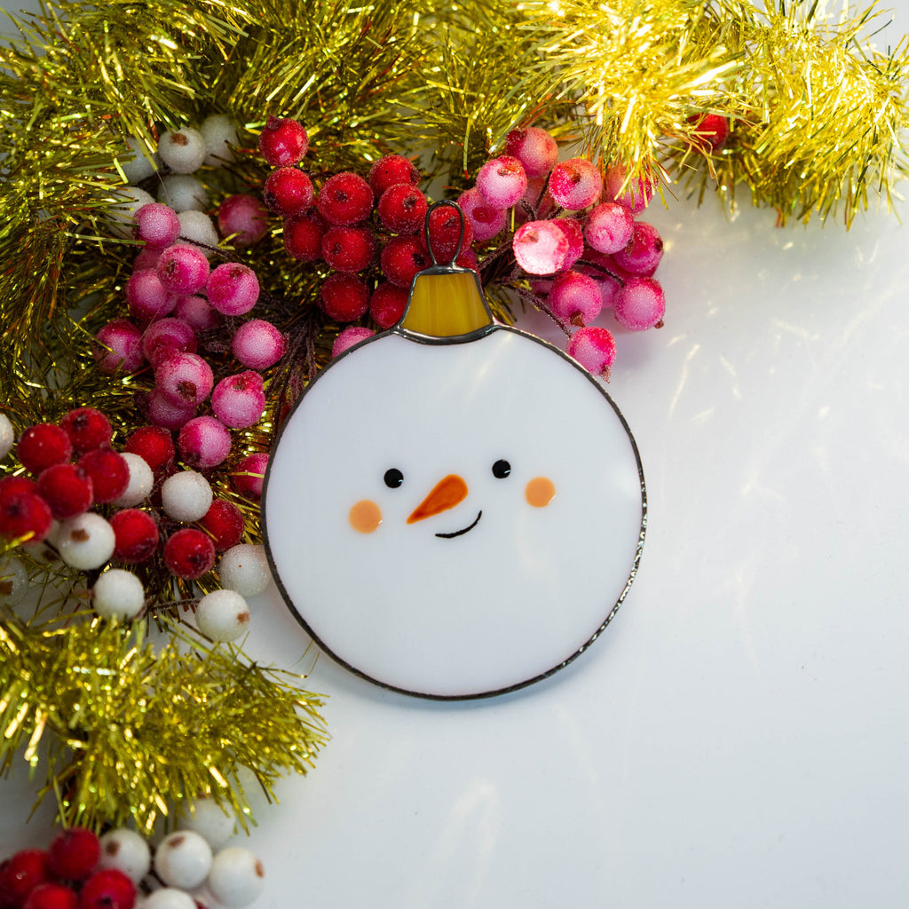 Snowman stained glass Christmas ornaments Grandparents Christmas gift Snowman ornament stained glass window hangings Winter art