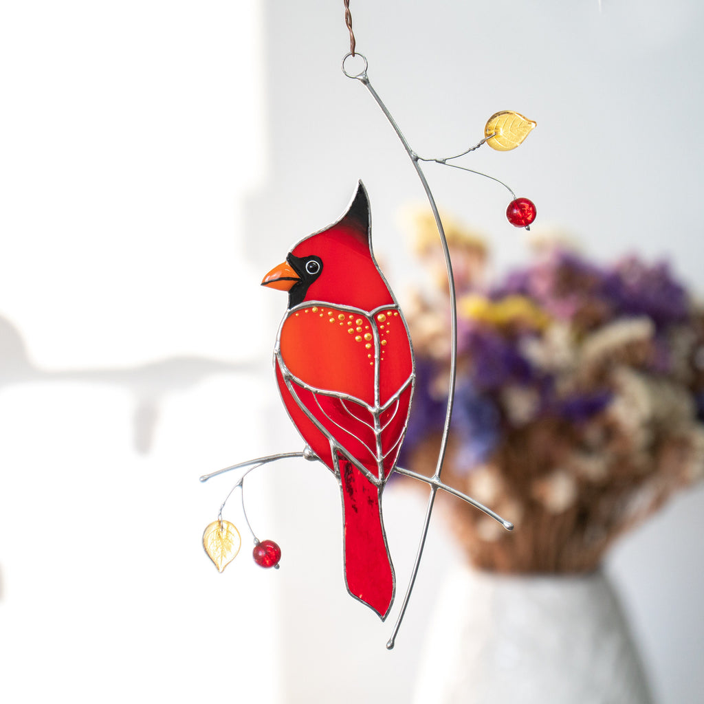 Cardinal stained glass memorial suncatcher Godfather gift Cardinal gifts stained glass window hangings Outdoor garden art