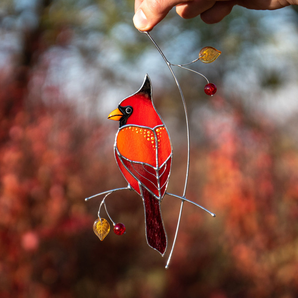 Cardinal stained glass memorial suncatcher Godfather gift Cardinal gifts stained glass window hangings Outdoor garden art