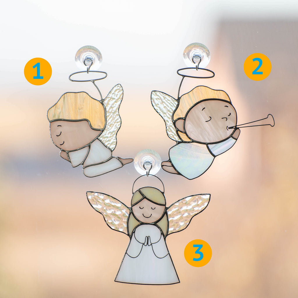 Stained glass angel suncatcher New mom gift Custom stained glass window hangings Guardian angel