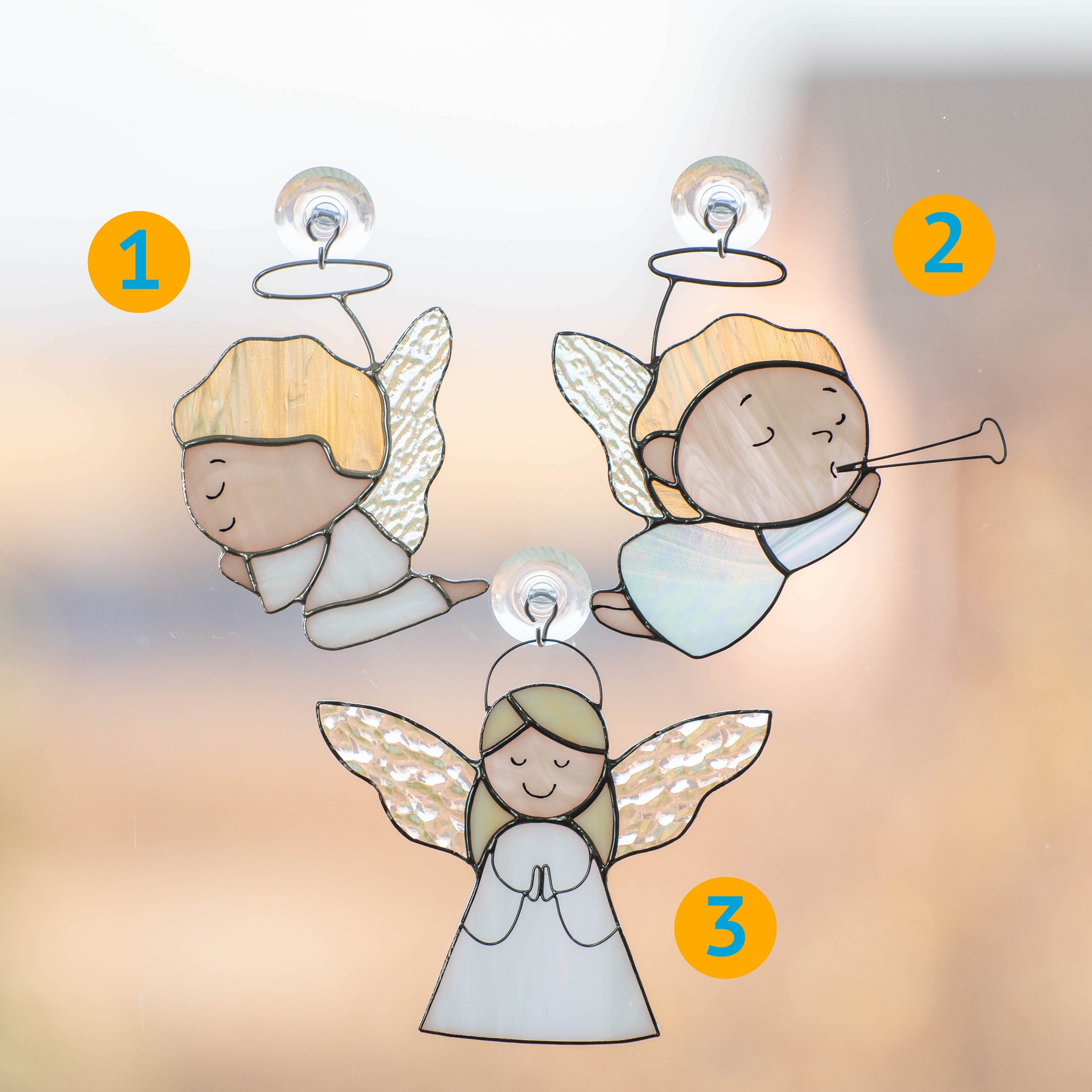 Stained glass angel suncatcher New mom gift Custom stained glass window hangings Guardian angel