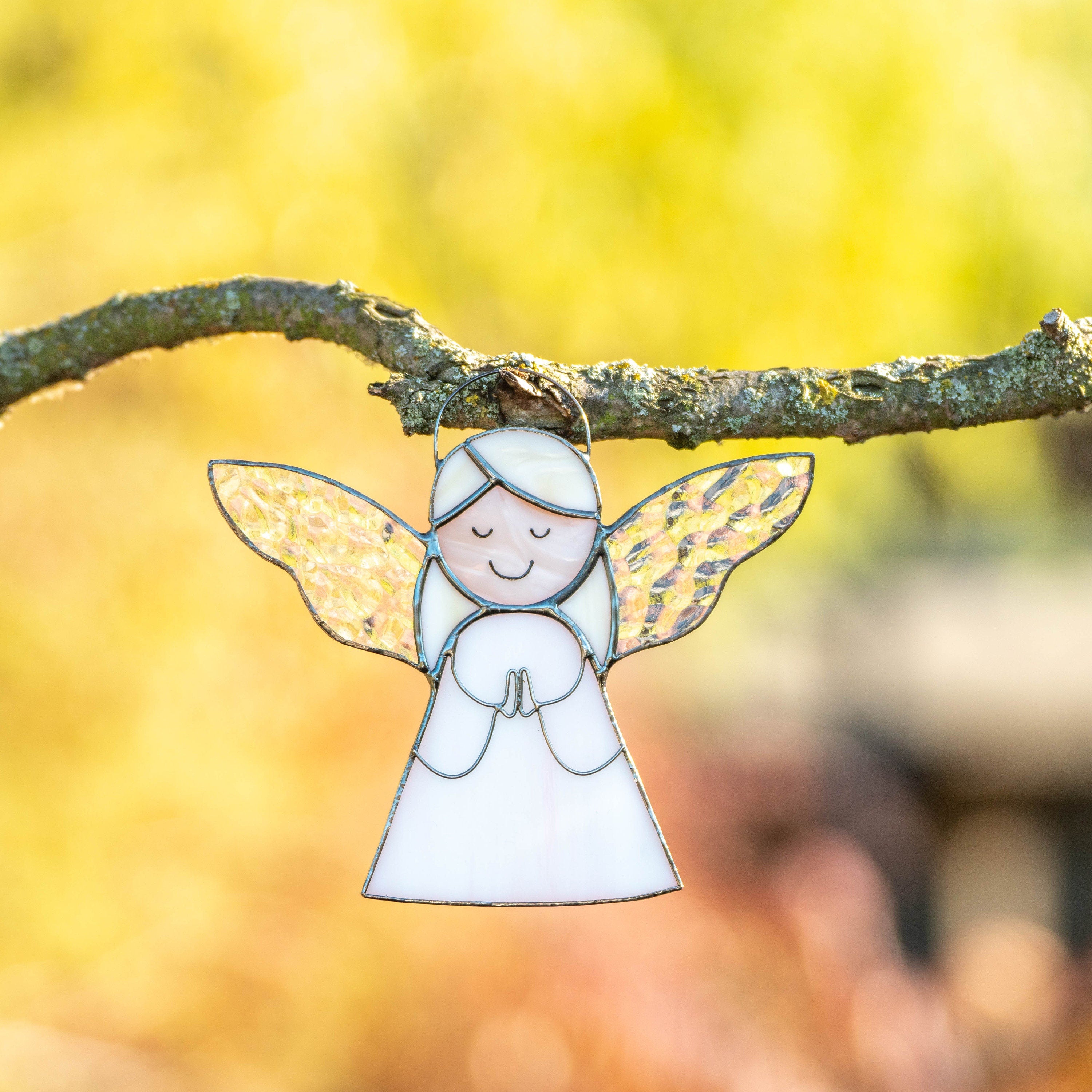 Stained glass angel suncatcher New mom gift Custom stained glass window hangings Guardian angel