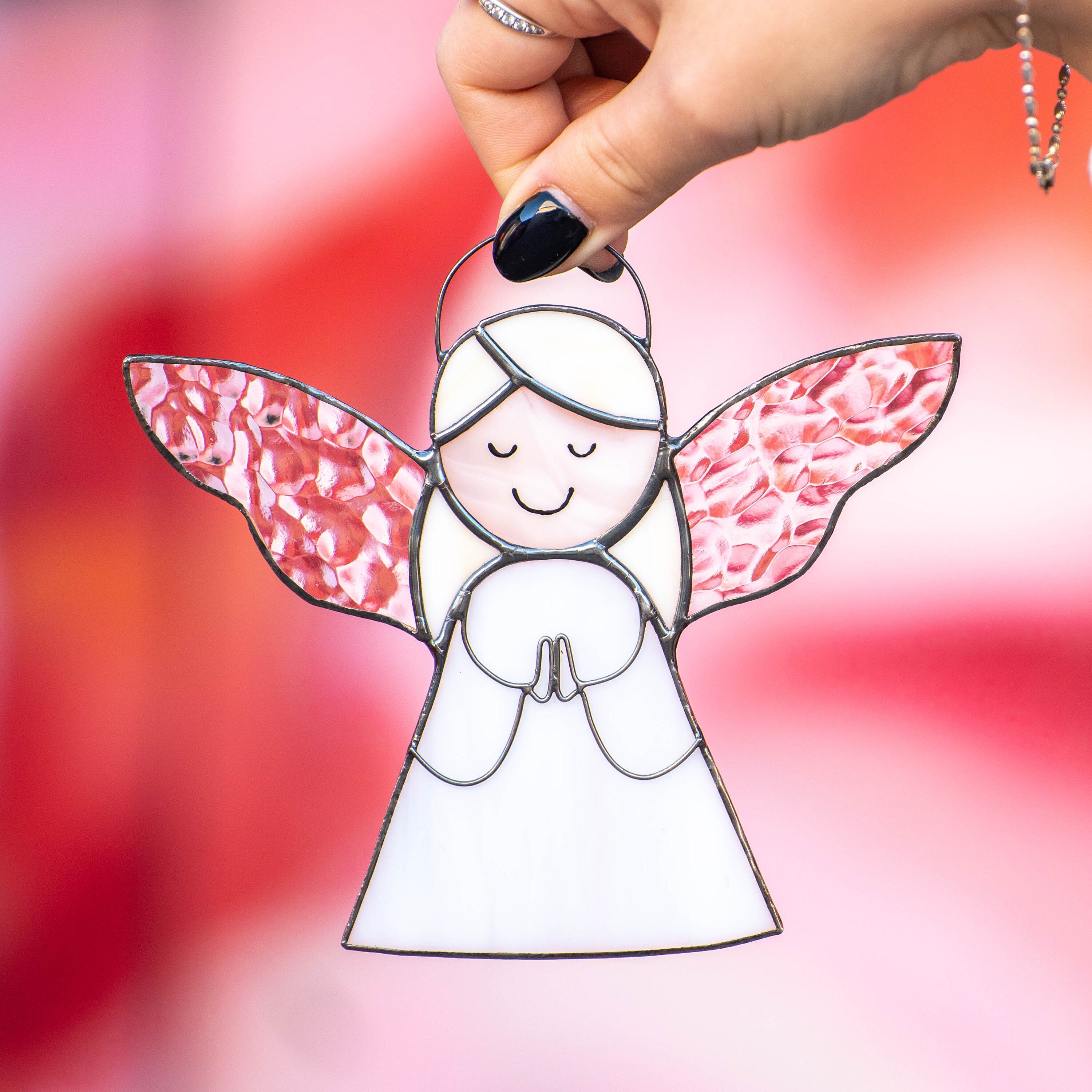 Stained glass angel suncatcher New mom gift Custom stained glass window hangings Guardian angel