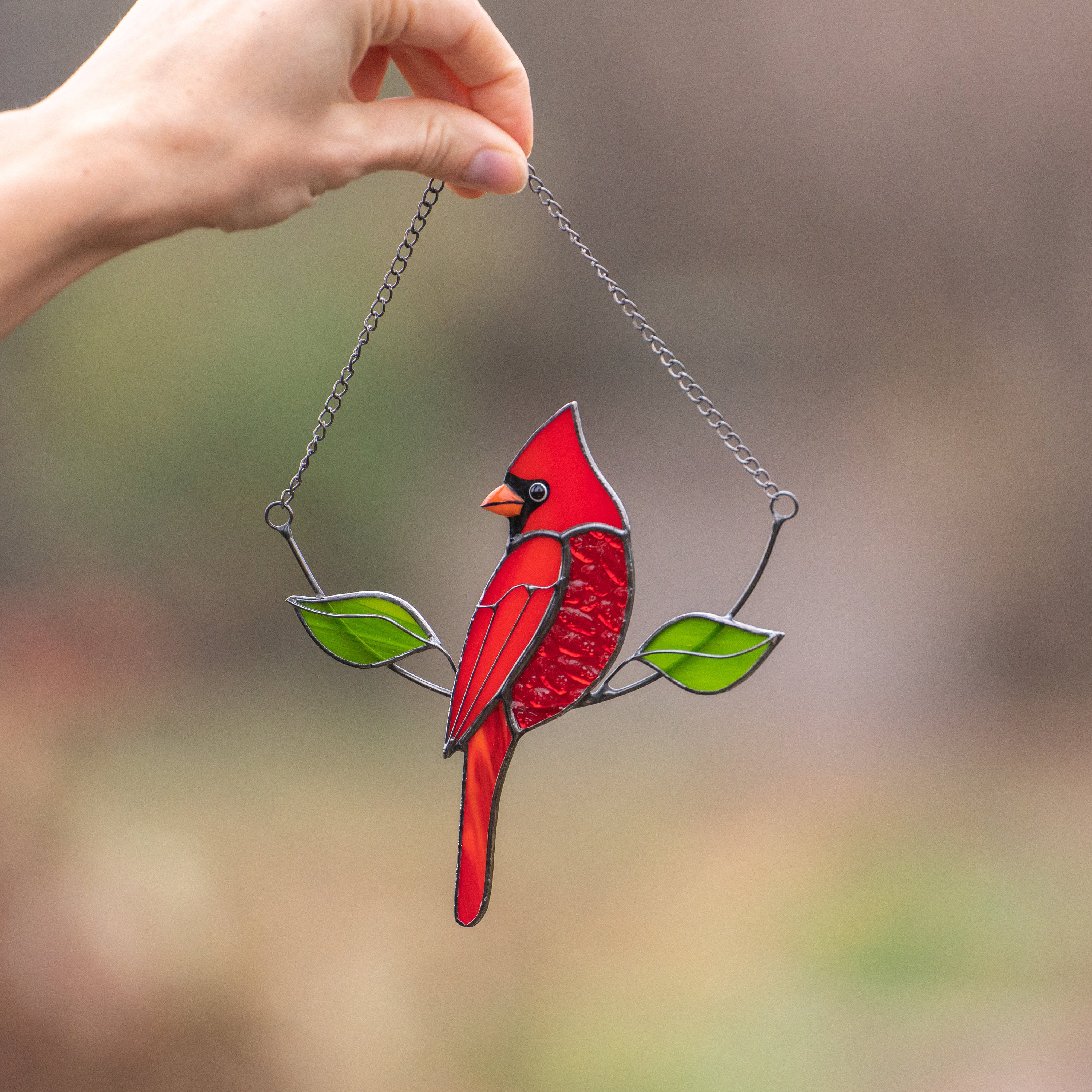 Stained glass cardinal bird Gift for dad Custom stained glass cardinal memorial ornament Stained glass window hangings Garden decoration