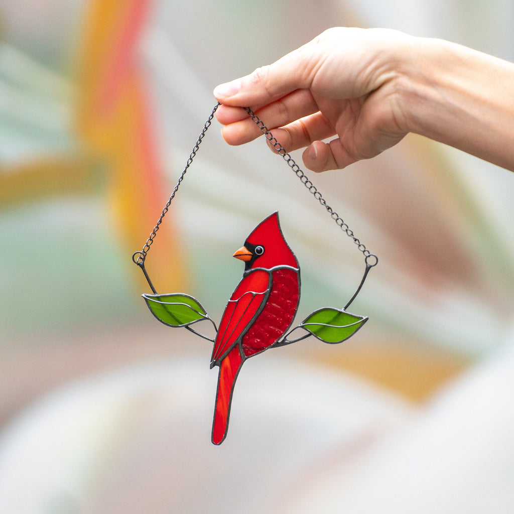 Cardinal bird stained glass window hangings Gifts for mom from daughter Custom stained glass bird suncatcher Cardinal memorial ornament