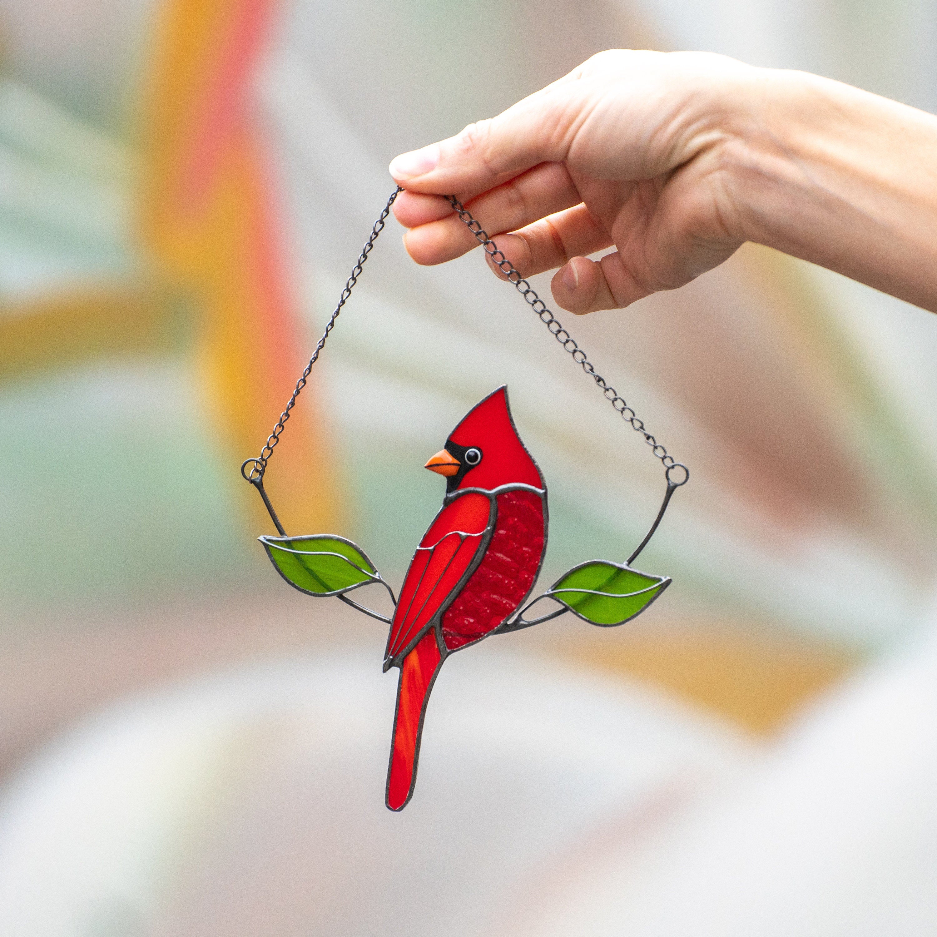 Cardinal bird stained glass window hangings Gifts for mom from daughter Custom stained glass bird suncatcher Cardinal memorial ornament