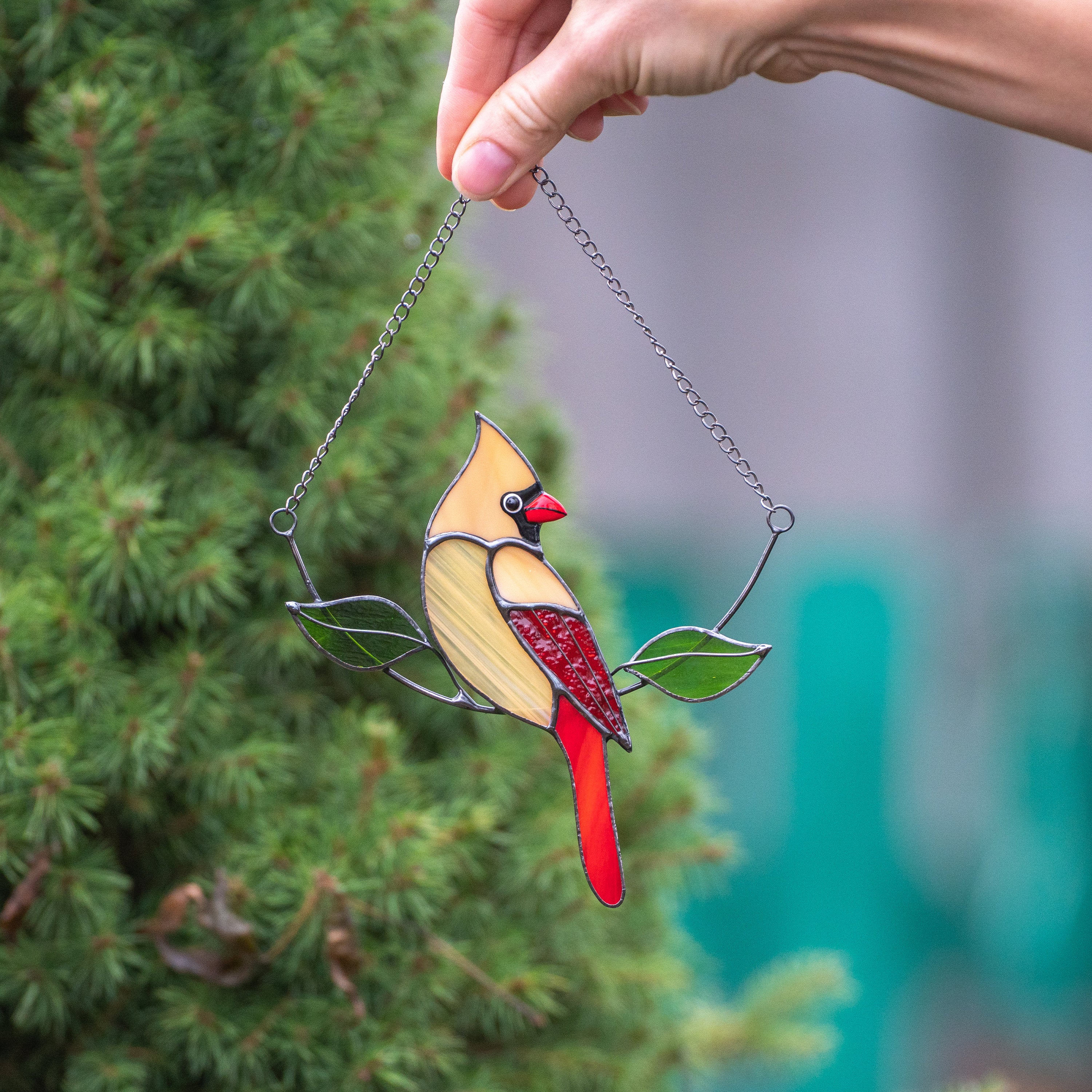 Cardinal bird stained glass window hangings Gifts for mom from daughter Custom stained glass bird suncatcher Cardinal memorial ornament