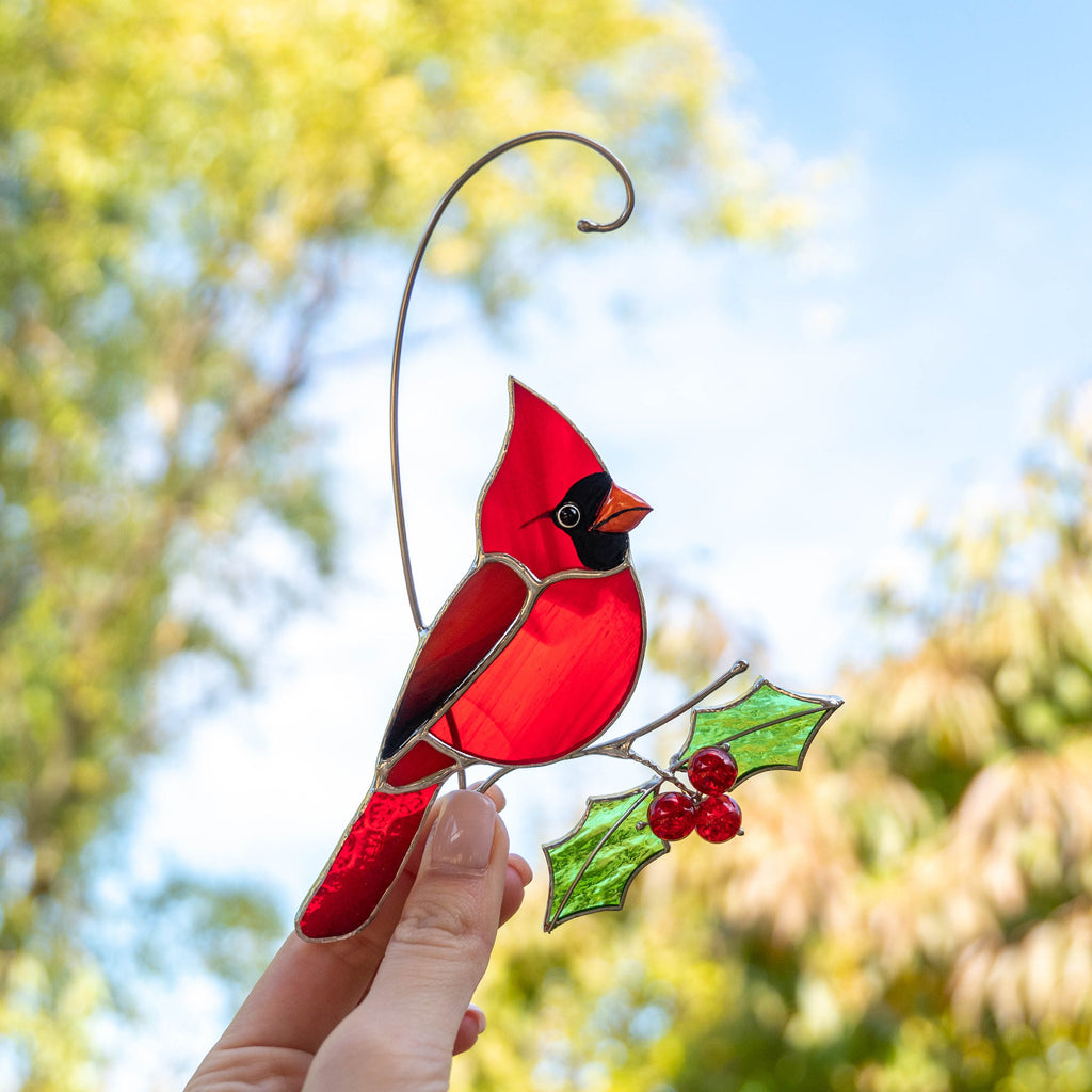 Cardinal stained glass bird Godfather gift Cardinal ornament stained glass suncatcher Bird lover gifts stained glass window hangings