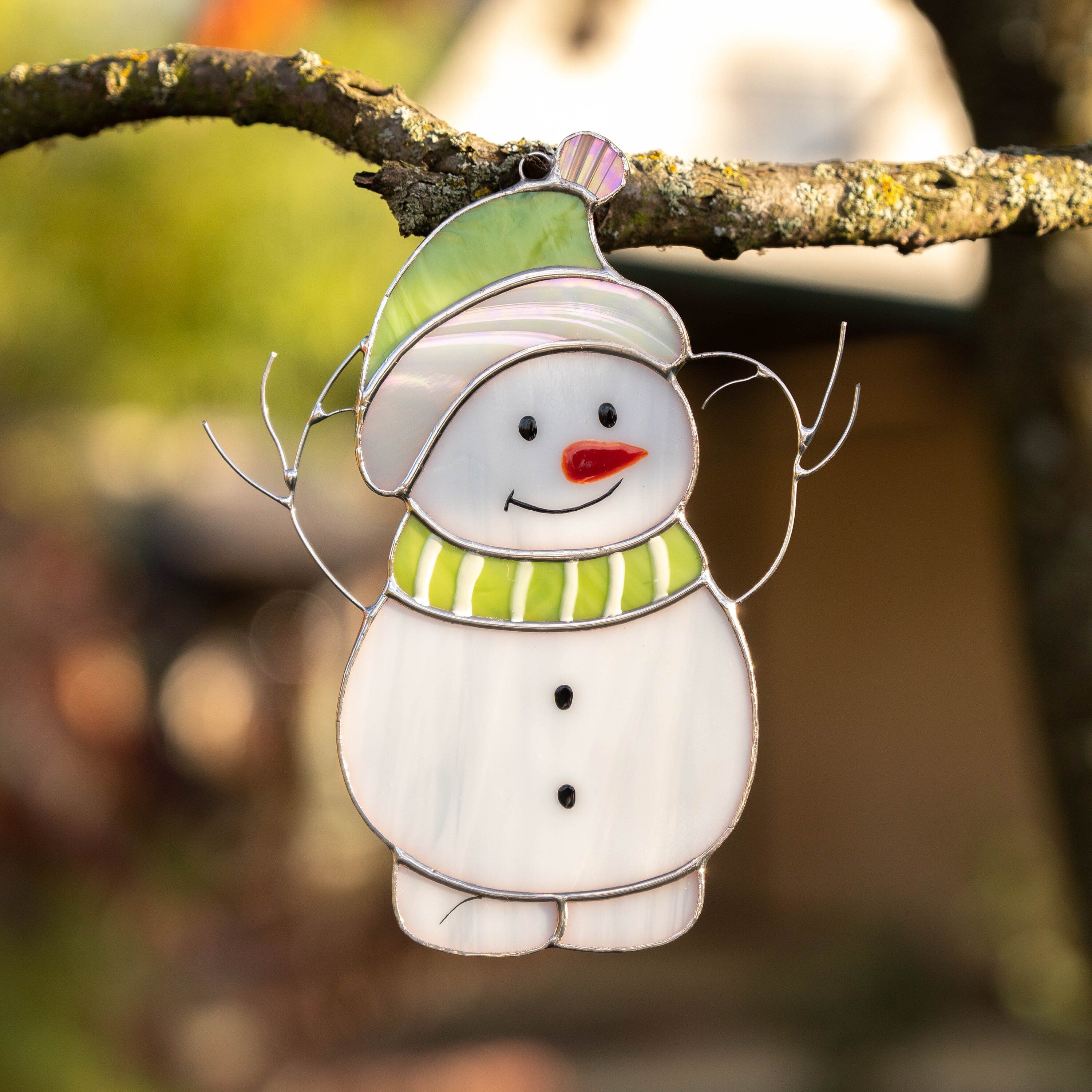 Christmas tree ornaments stained glass window hangings Gifts for him Christmas Snowman decor stained glass sun catcher Christmas gifts ideas
