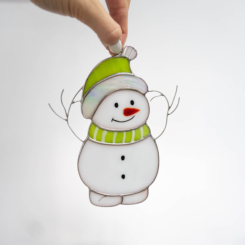 Christmas tree ornaments stained glass window hangings Gifts for him Christmas Snowman decor stained glass sun catcher Christmas gifts ideas