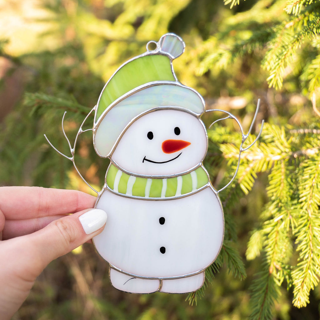 Christmas tree ornaments stained glass window hangings Gifts for him Christmas Snowman decor stained glass sun catcher Christmas gifts ideas