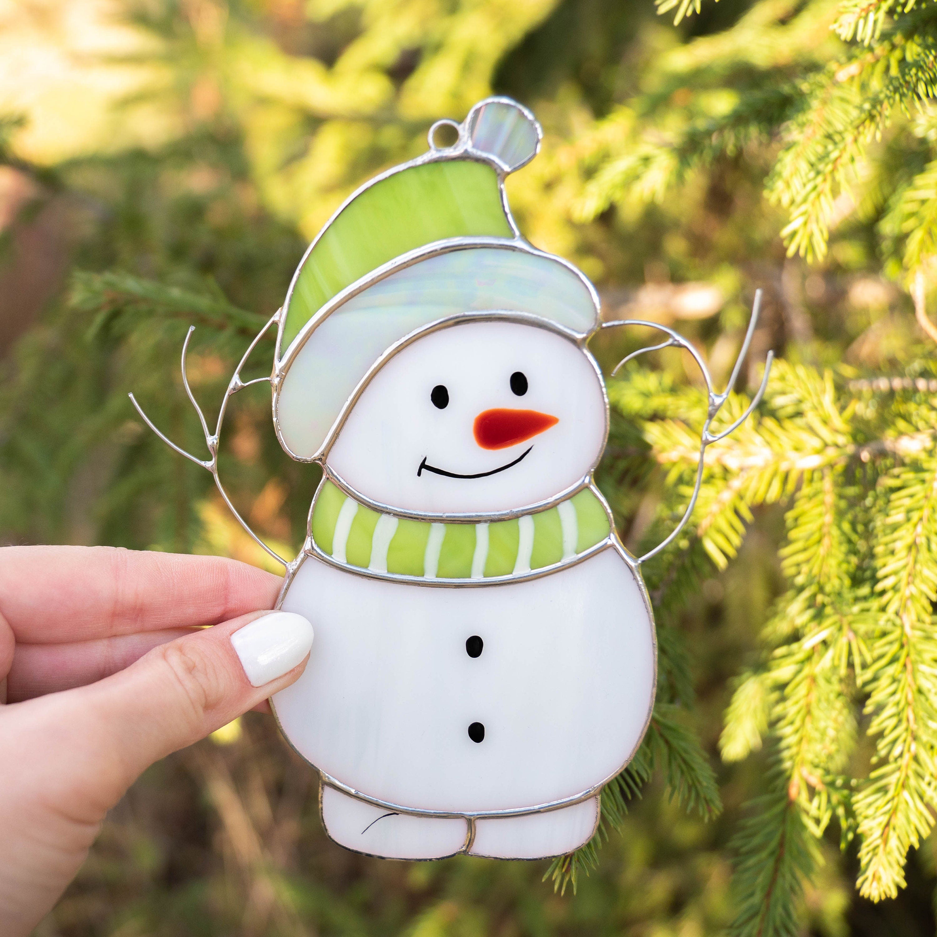 Christmas tree ornaments stained glass window hangings Gifts for him Christmas Snowman decor stained glass sun catcher Christmas gifts ideas