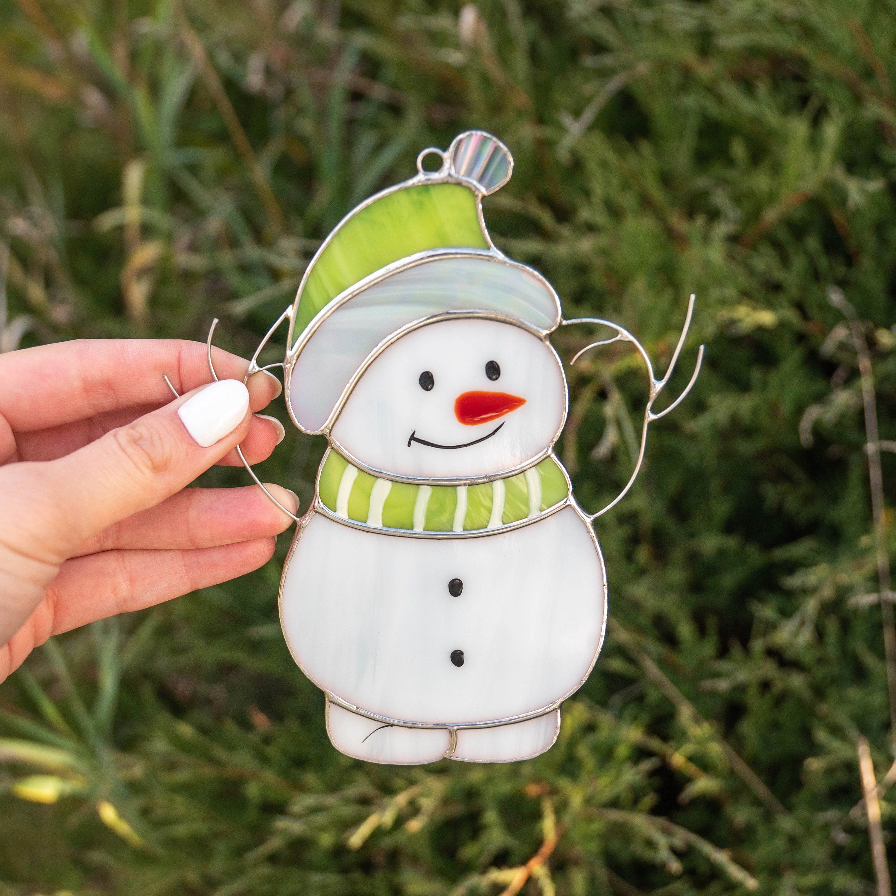 Christmas tree ornaments stained glass window hangings Gifts for him Christmas Snowman decor stained glass sun catcher Christmas gifts ideas
