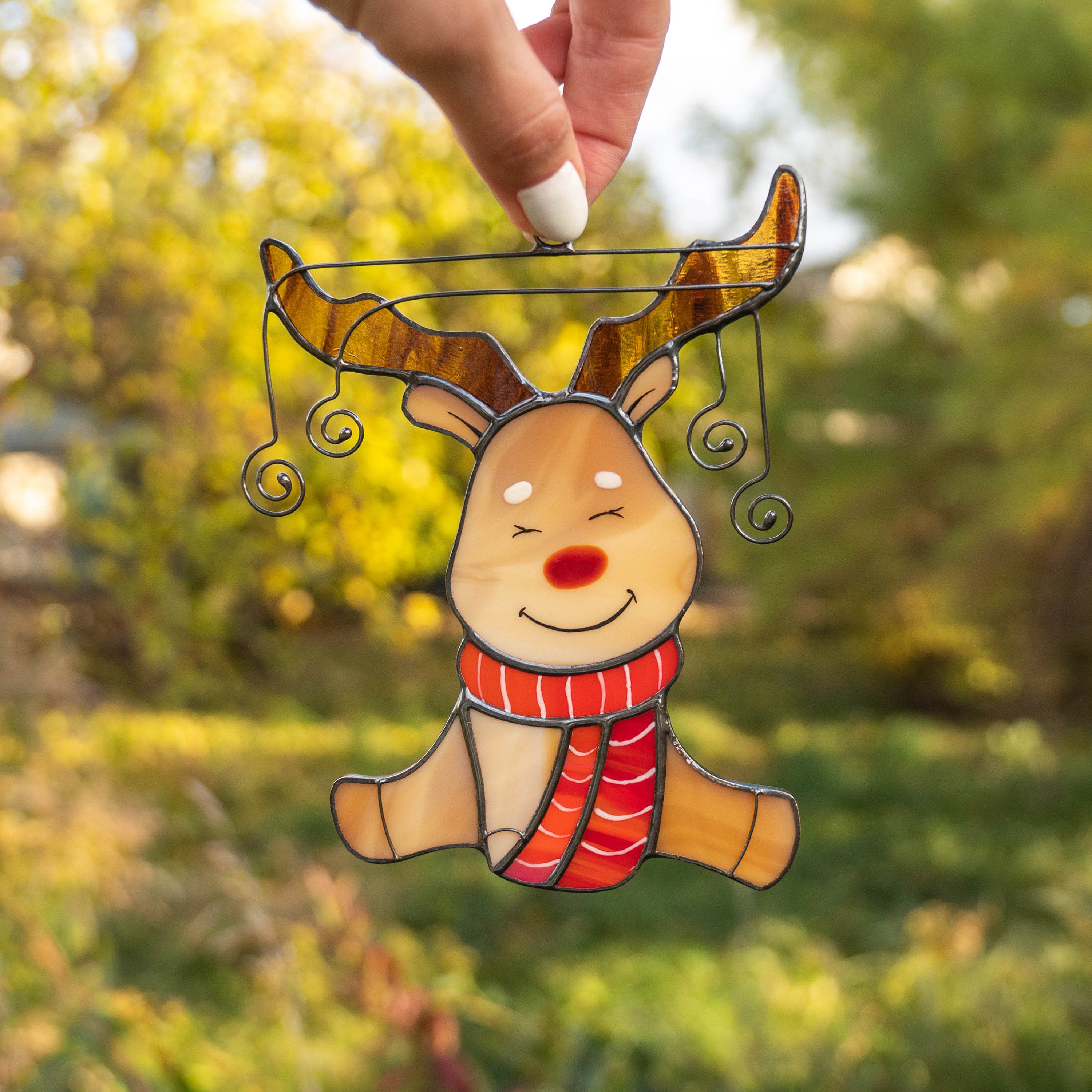 Reindeer stained glass suncatcher Christmas present Unique Christmas ornaments stained glass window hangings Handmade Christmas gift
