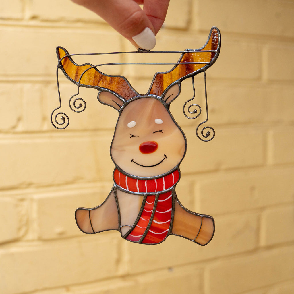 Reindeer stained glass suncatcher Christmas present Unique Christmas ornaments stained glass window hangings Handmade Christmas gift