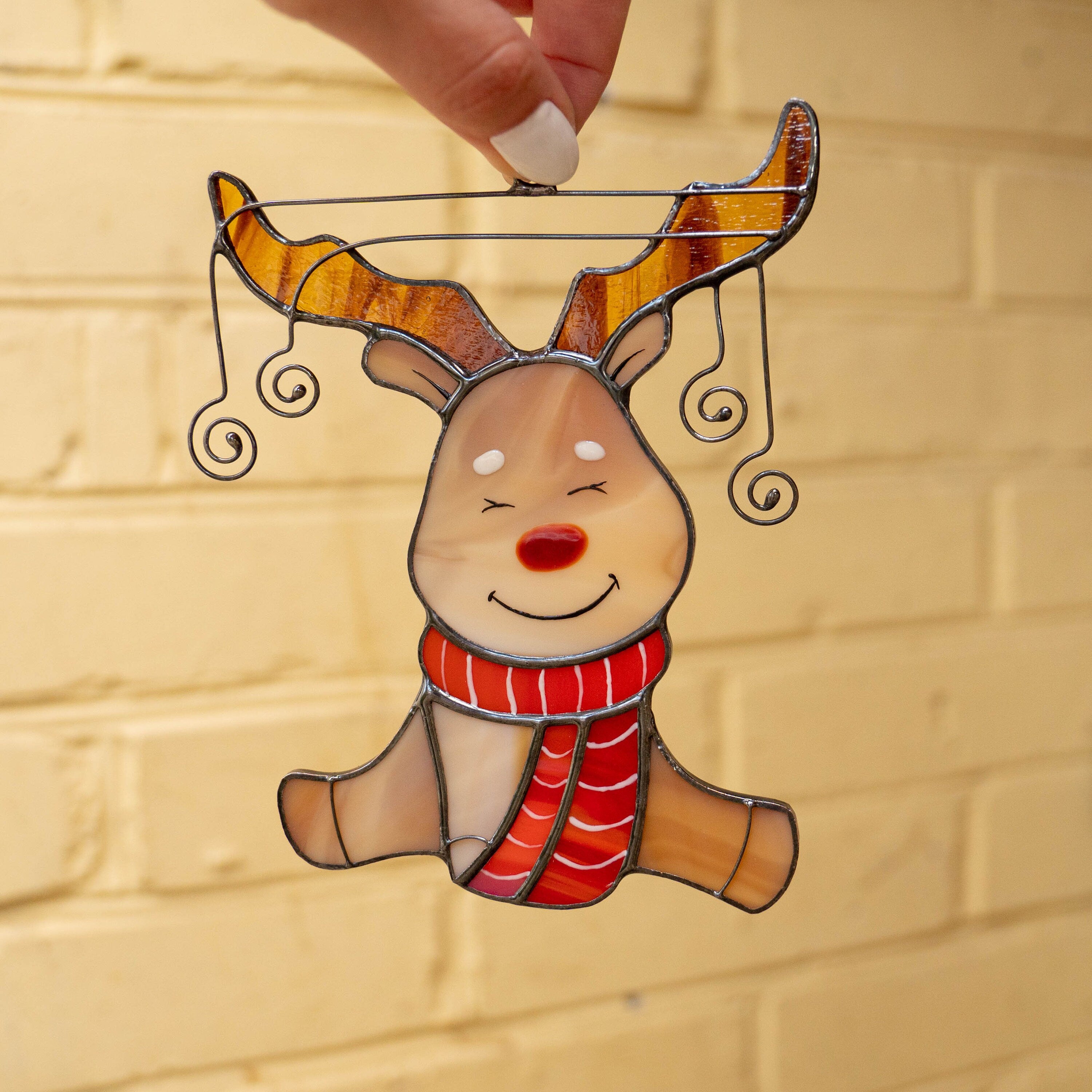 Reindeer stained glass suncatcher Christmas present Unique Christmas ornaments stained glass window hangings Handmade Christmas gift