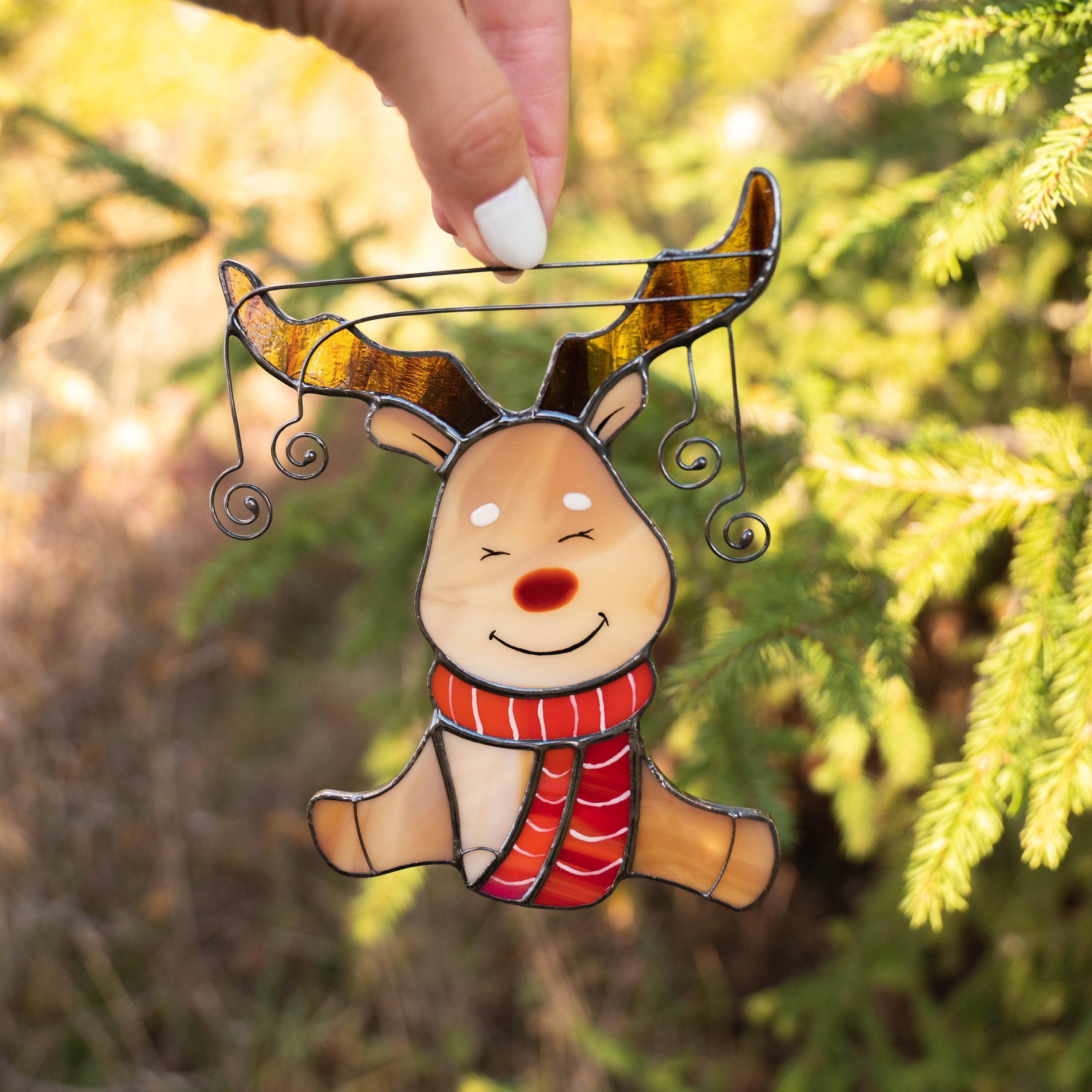 Reindeer stained glass suncatcher Christmas present Unique Christmas ornaments stained glass window hangings Handmade Christmas gift