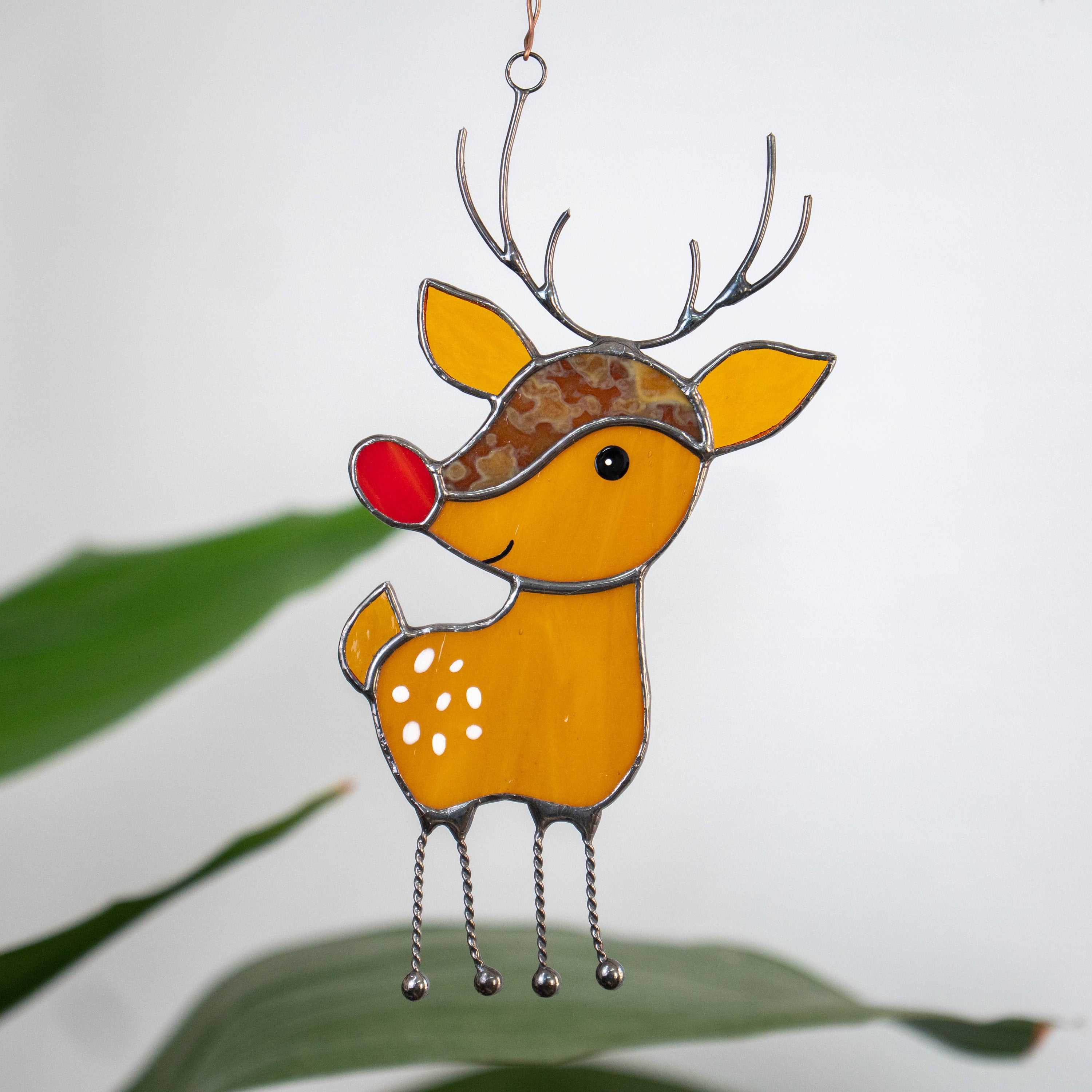 Rudolph stained glass reindeer sun catcher Granddaughter gifts Christmas gifts ideas stained glass window hangings Holiday hosting decor