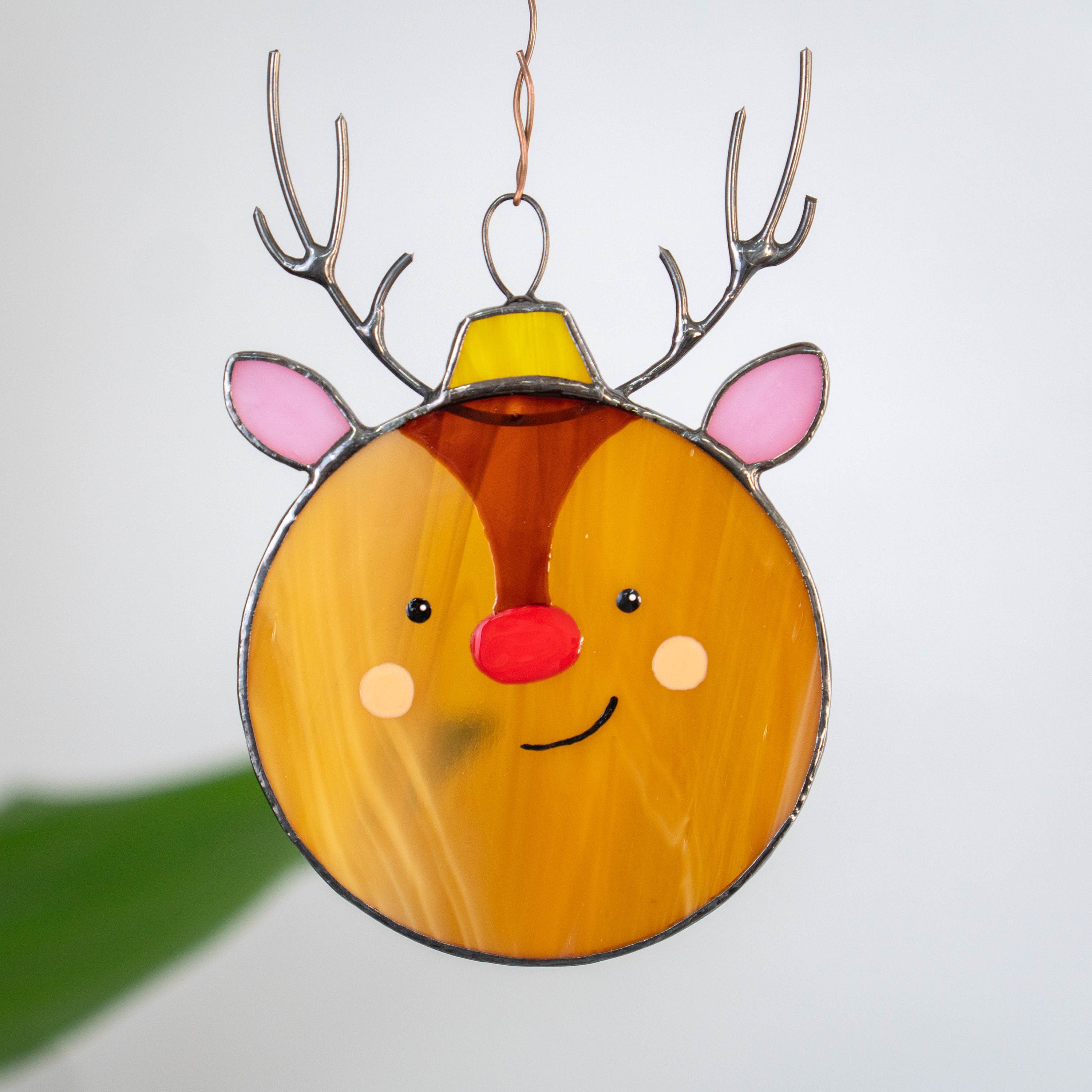 Christmas balls stained glass window hangings Unique holiday gift Reindeer stained glass suncatcher Christmas tree ornaments