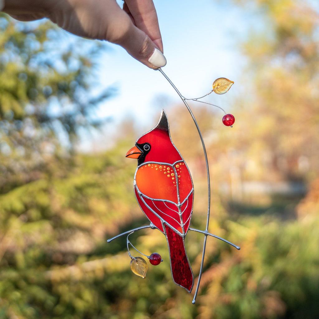 Cardinal stained glass memorial suncatcher Godfather gift Cardinal gifts stained glass window hangings Outdoor garden art