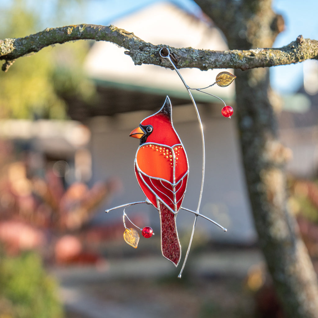 Cardinal stained glass memorial suncatcher Godfather gift Cardinal gifts stained glass window hangings Outdoor garden art