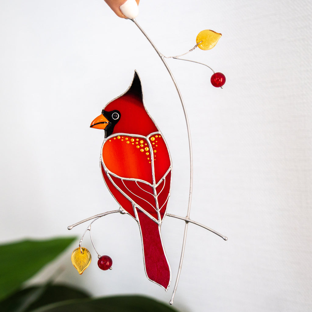 Cardinal stained glass memorial suncatcher Godfather gift Cardinal gifts stained glass window hangings Outdoor garden art