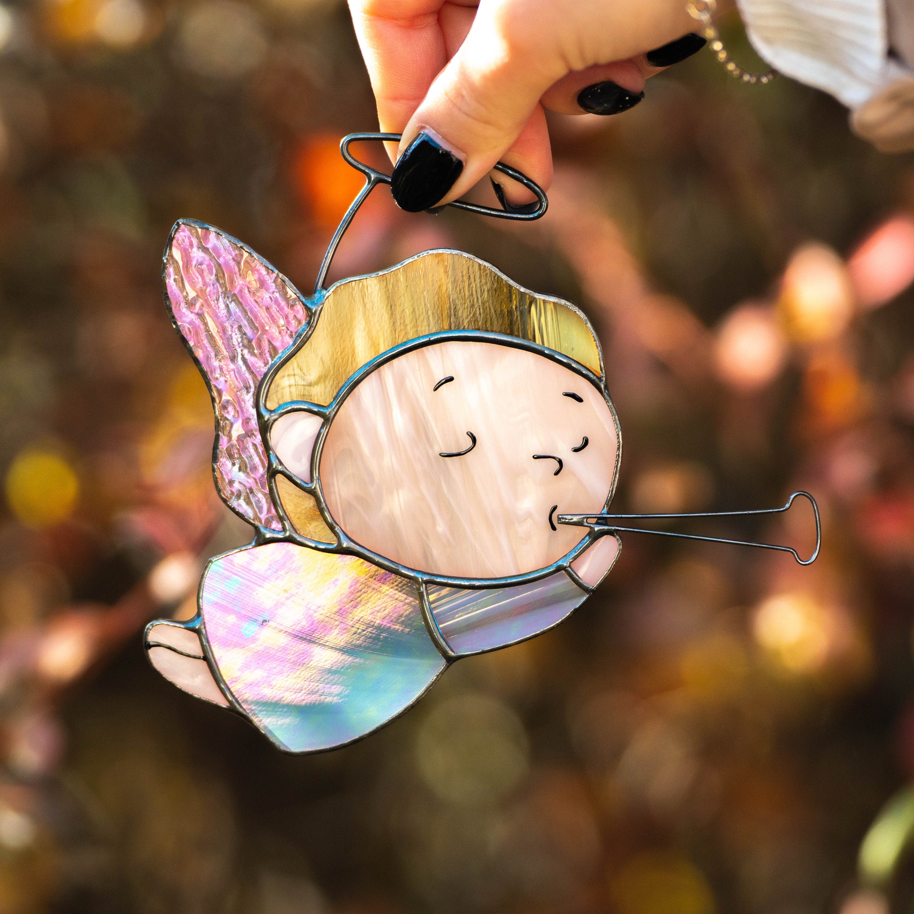 Stained glass angel suncatcher New mom gift Custom stained glass window hangings Guardian angel