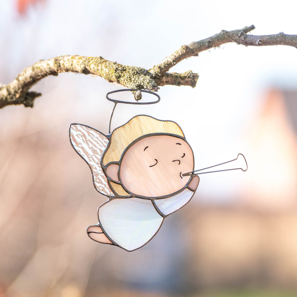 Stained glass angel suncatcher New mom gift Custom stained glass window hangings Guardian angel
