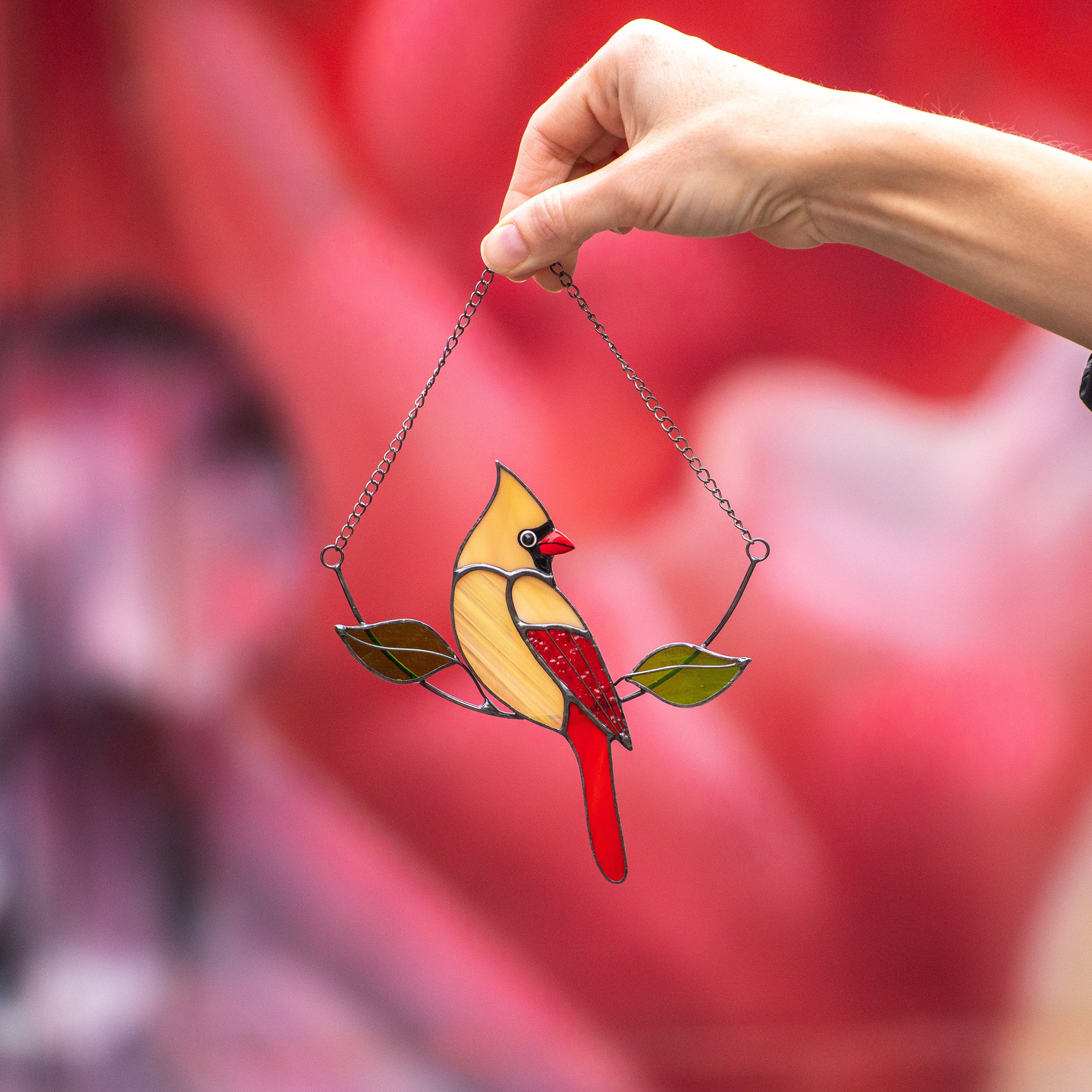 Cardinal bird stained glass window hangings Gifts for mom from daughter Custom stained glass bird suncatcher Cardinal memorial ornament