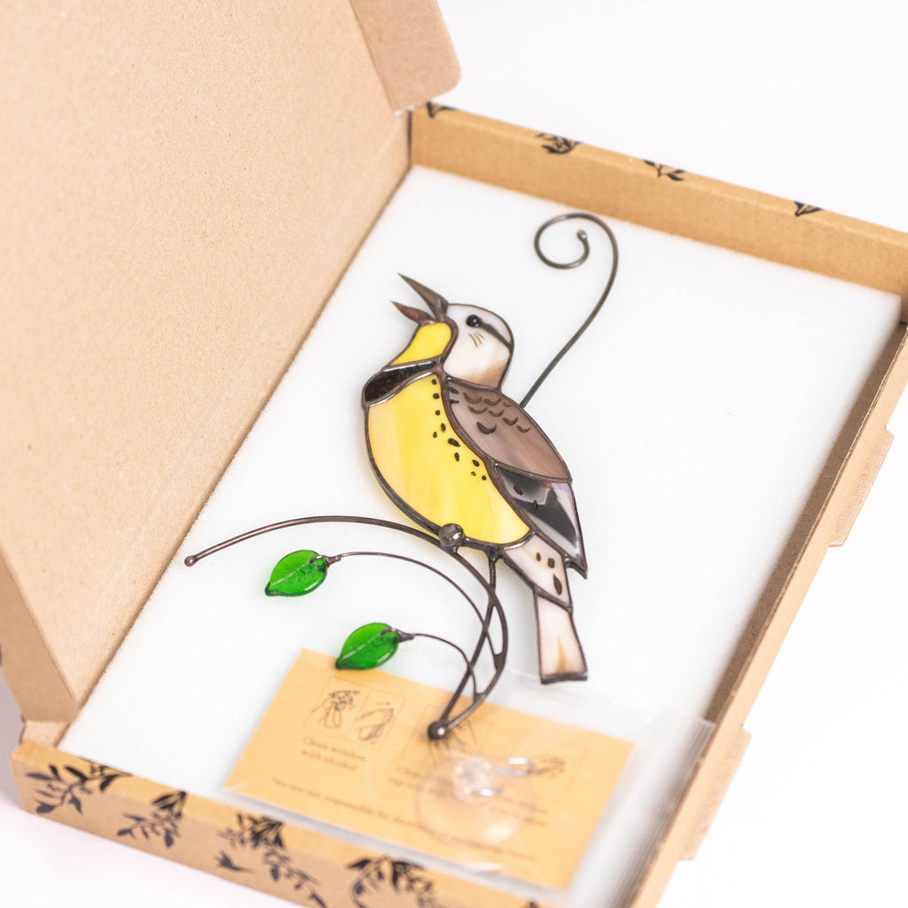 Western meadowlark stained glass suncatcher House warming gifts new home Bird stained glass window hangings Great grandma gift