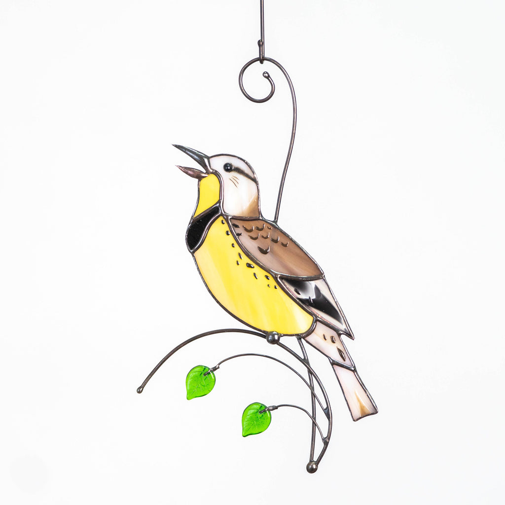Western meadowlark stained glass suncatcher House warming gifts new home Bird stained glass window hangings Great grandma gift