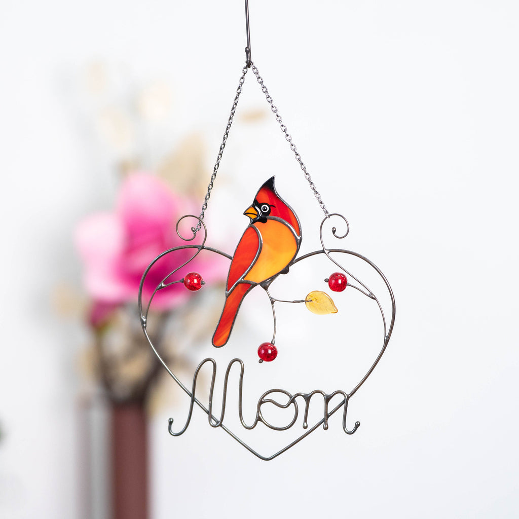 Cardinal stained glass window hangings Personalized unique gift for mom Stained glass bird suncatcher Cardinal memorial gift