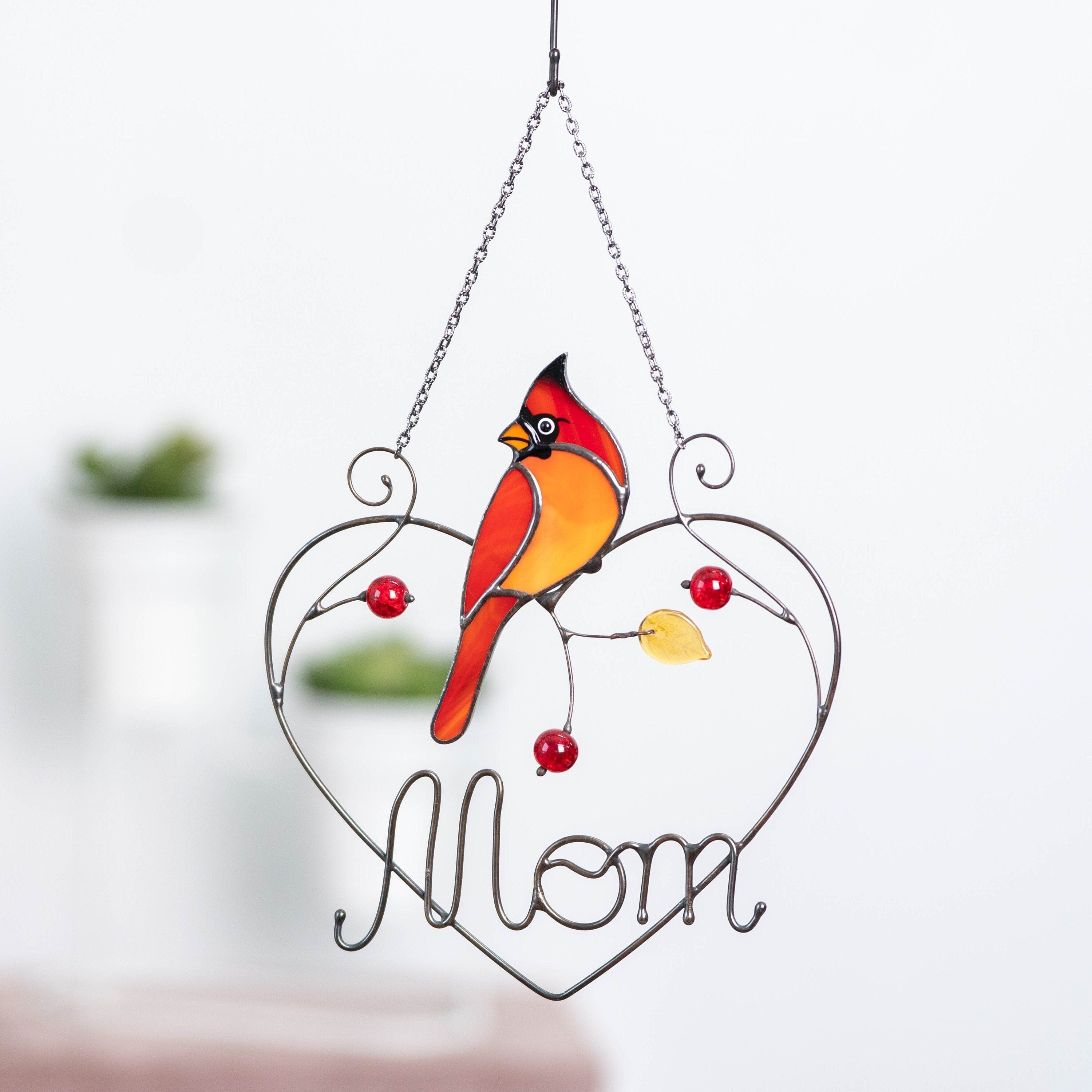 Cardinal stained glass window hangings Personalized unique gift for mom Stained glass bird suncatcher Cardinal memorial gift