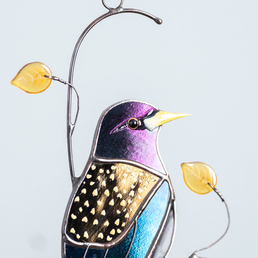 European starling bird stained glass window hangings Godfather gift Custom stained glass bird suncatcher New mom gift