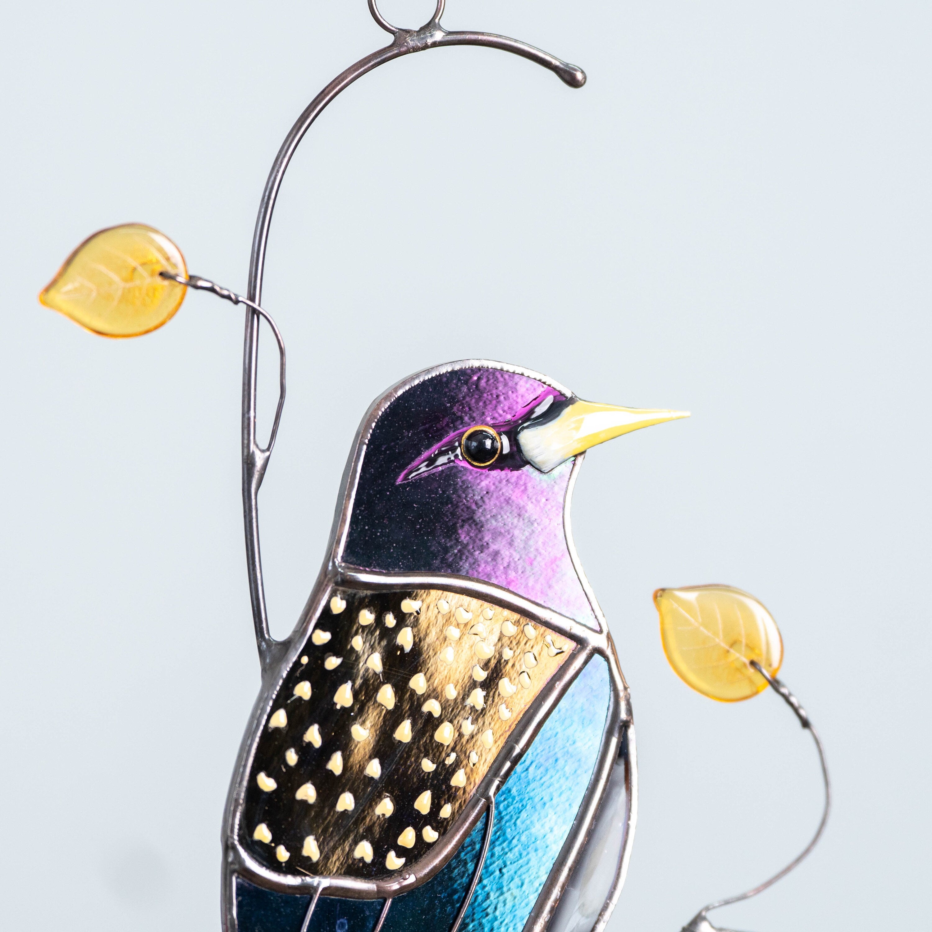 European starling bird stained glass window hangings Godfather gift Custom stained glass bird suncatcher New mom gift