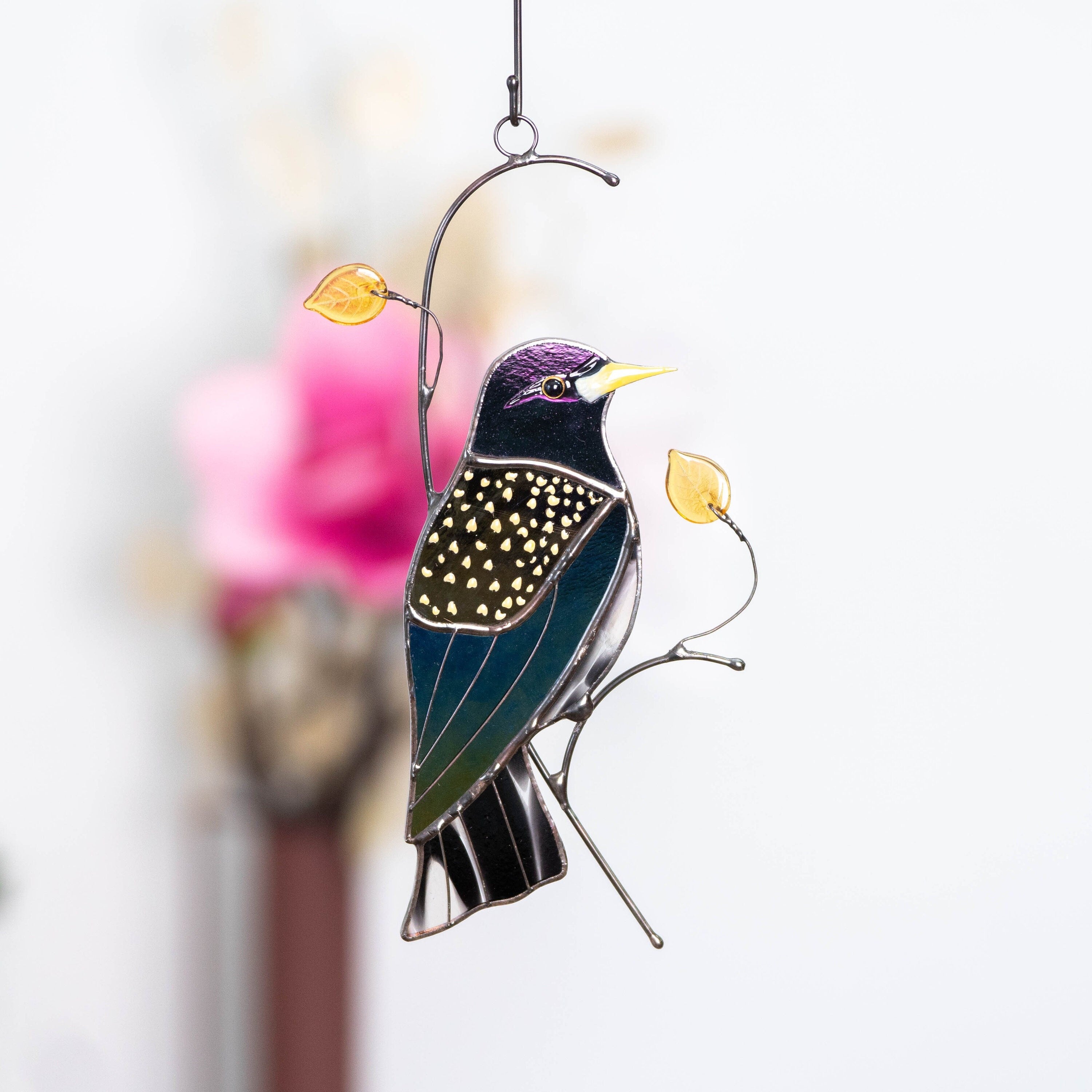 European starling bird stained glass window hangings Godfather gift Custom stained glass bird suncatcher New mom gift