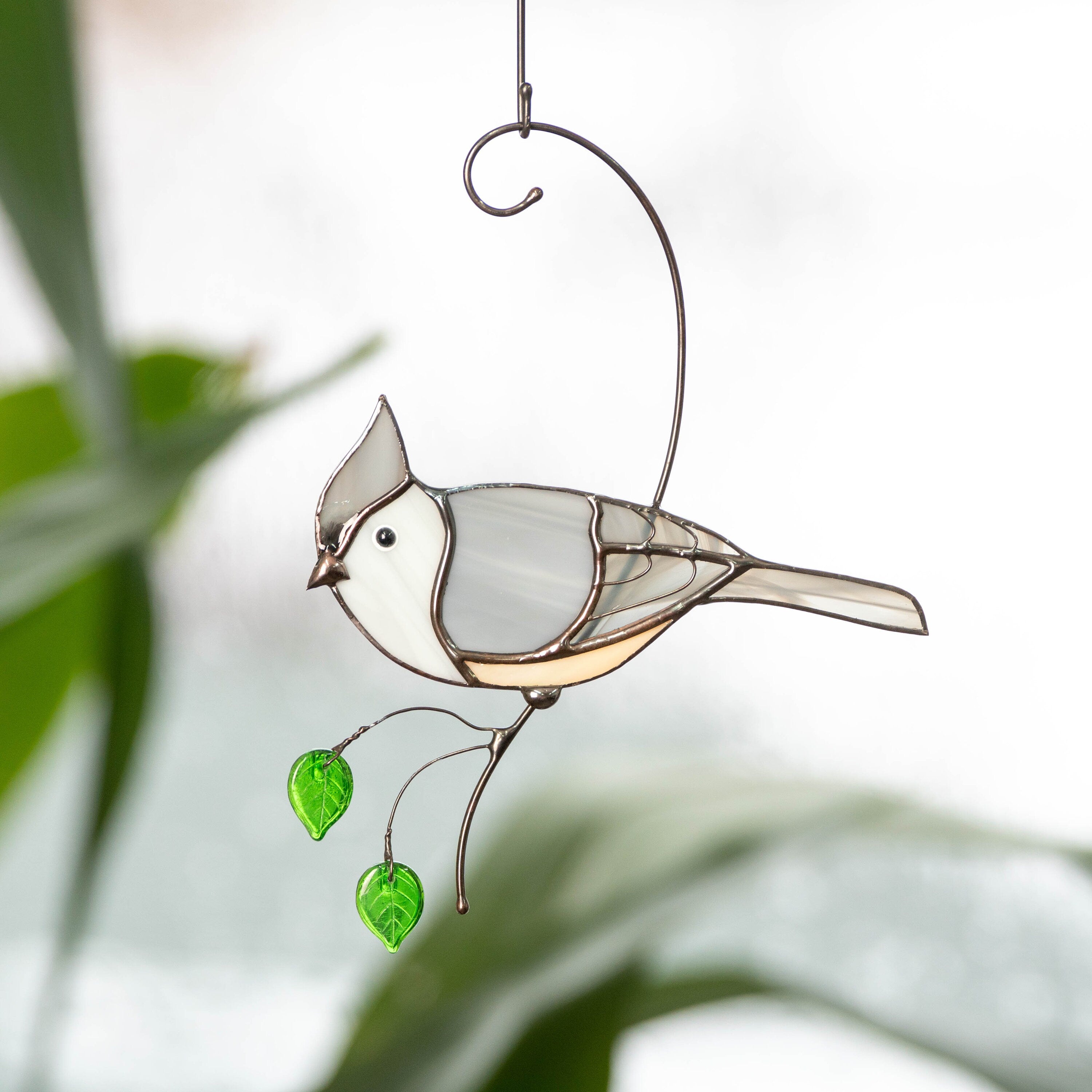 Tufted titmouse stained glass window hangings New mom gift House warming gifts new home Stained glass bird suncatcher