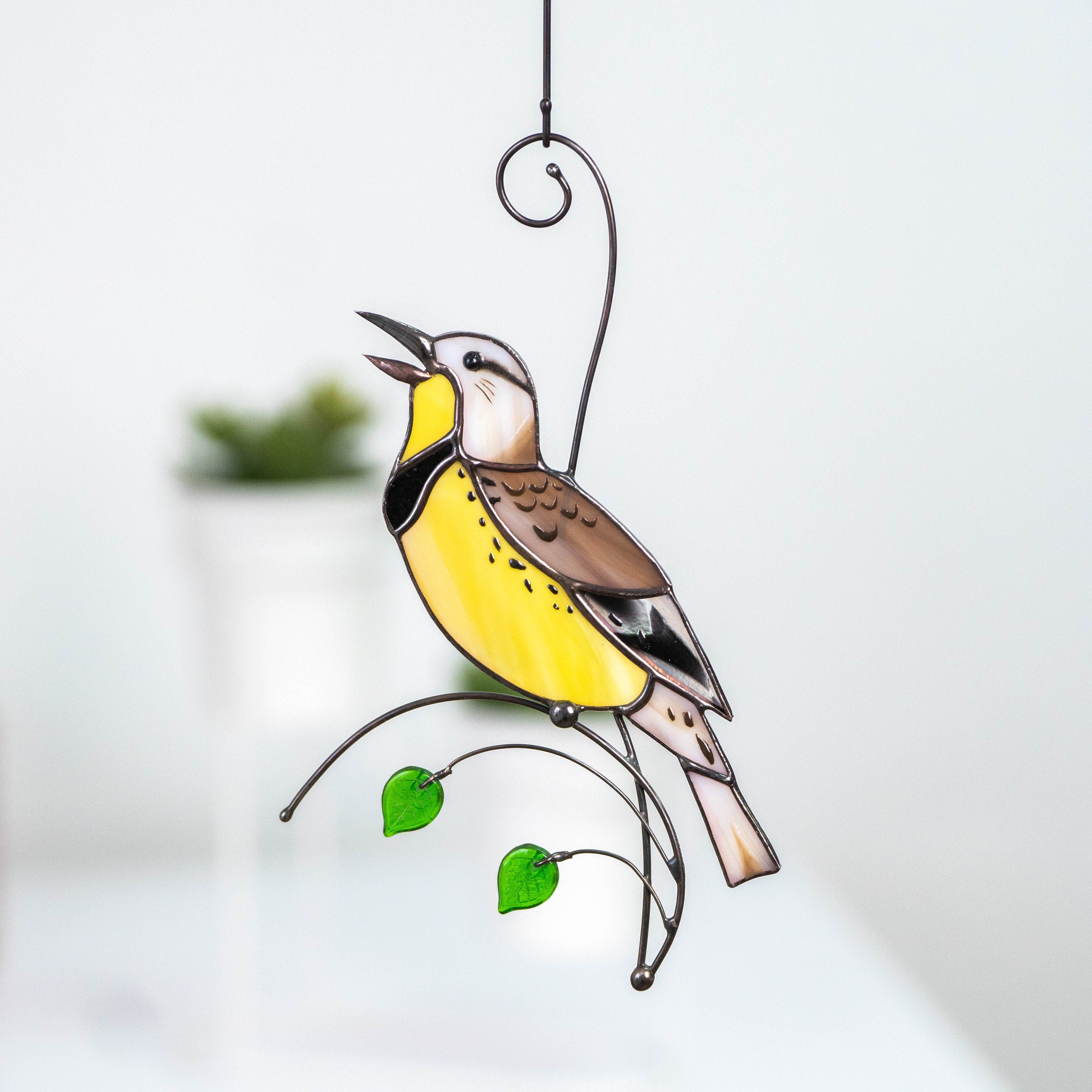 Western meadowlark stained glass suncatcher House warming gifts new home Bird stained glass window hangings Great grandma gift