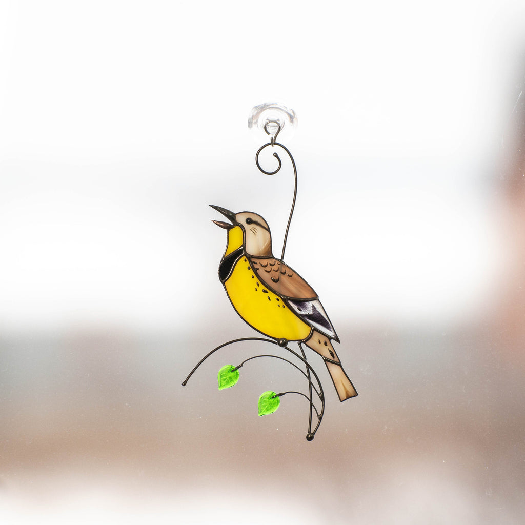 Western meadowlark stained glass suncatcher House warming gifts new home Bird stained glass window hangings Great grandma gift