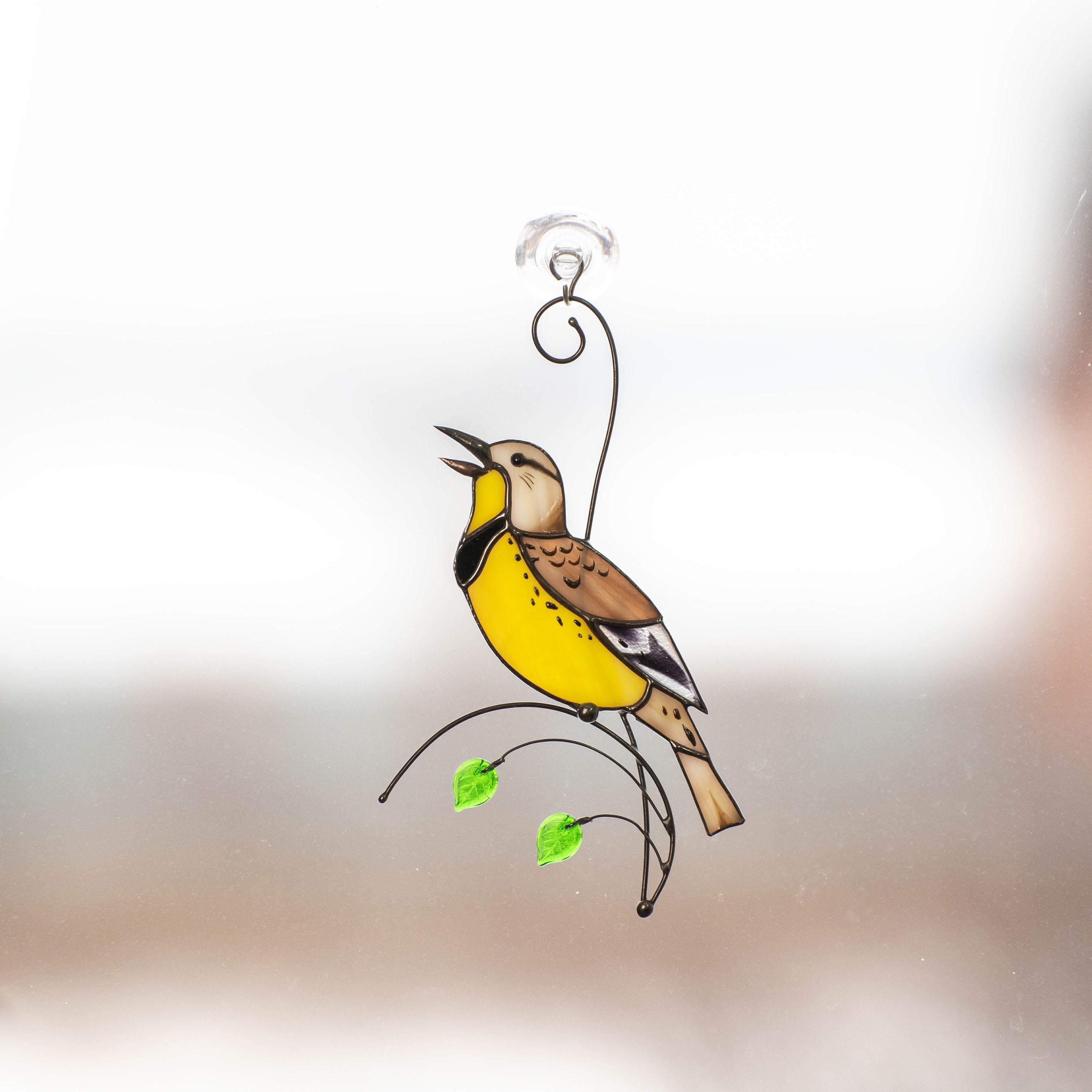 Western meadowlark stained glass suncatcher House warming gifts new home Bird stained glass window hangings Great grandma gift