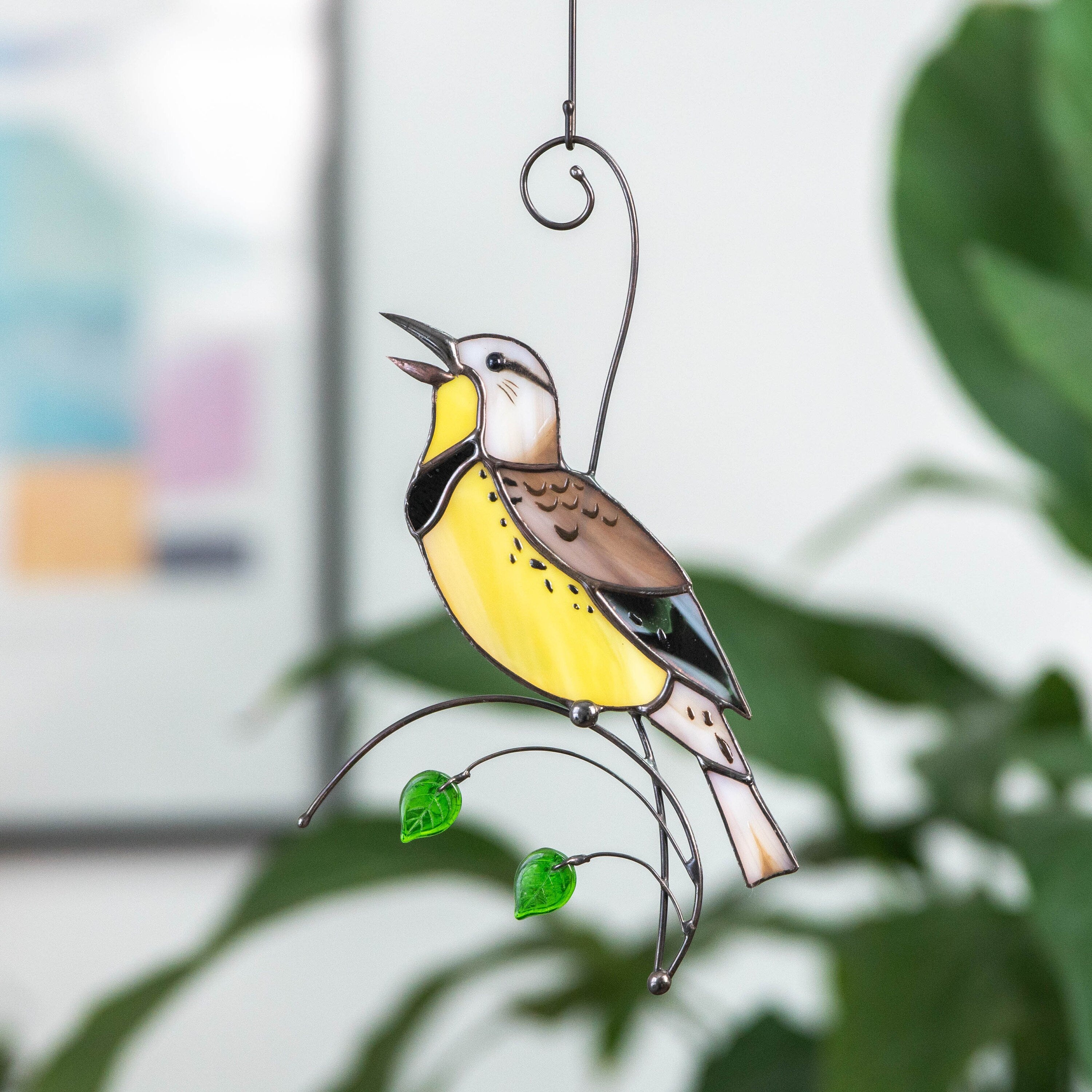 Western meadowlark stained glass suncatcher House warming gifts new home Bird stained glass window hangings Great grandma gift